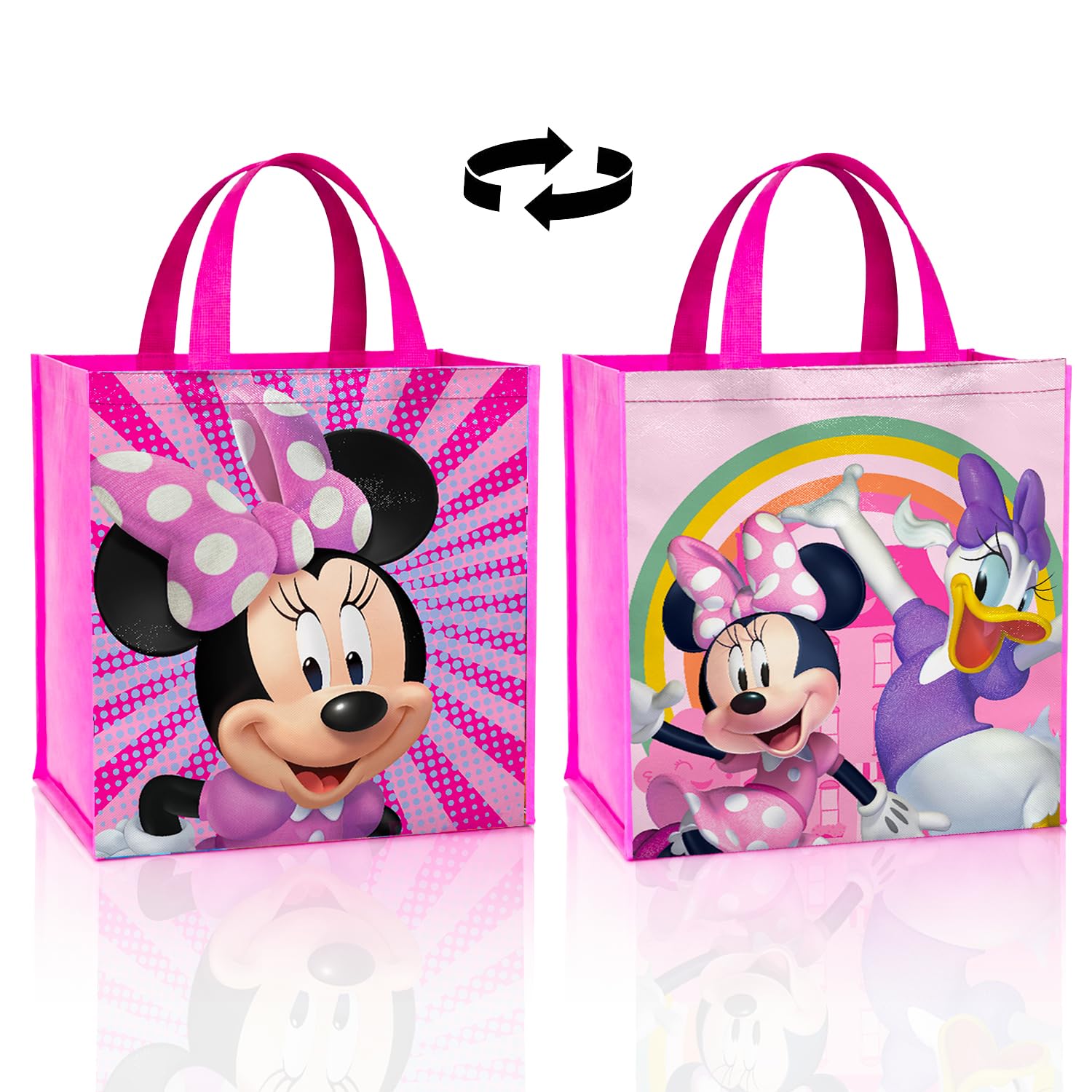 Disney Minnie Mouse Tote Bag Accessories Set with 15" Grocery Bag Featuring Minnie Mouse | Double-Sided Minnie Reusable Bags Medium