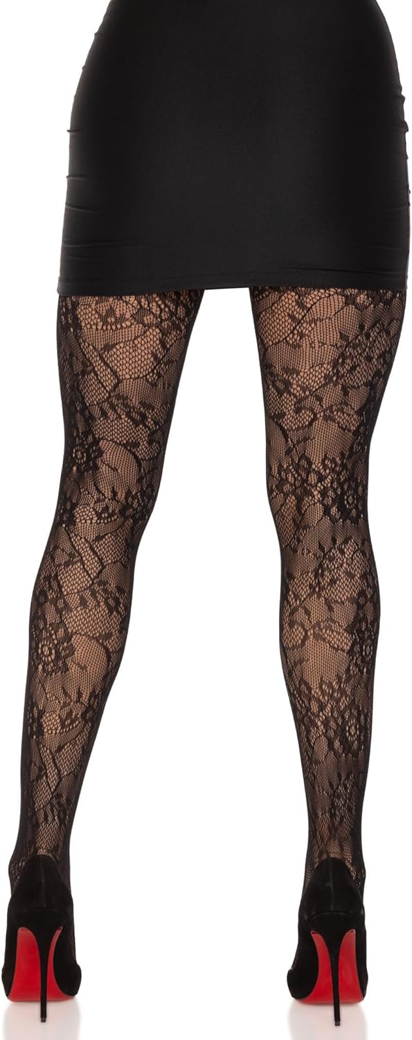 Leg Avenue womens Garden Rose Lace Tights Black One Size - Image 2