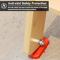 Vista 6 de Escalera para litera de 3 escalones, 4 escalones, 5 escalones, para personas pesadas, escaleras de madera con soporte de ganchos y pies Natural