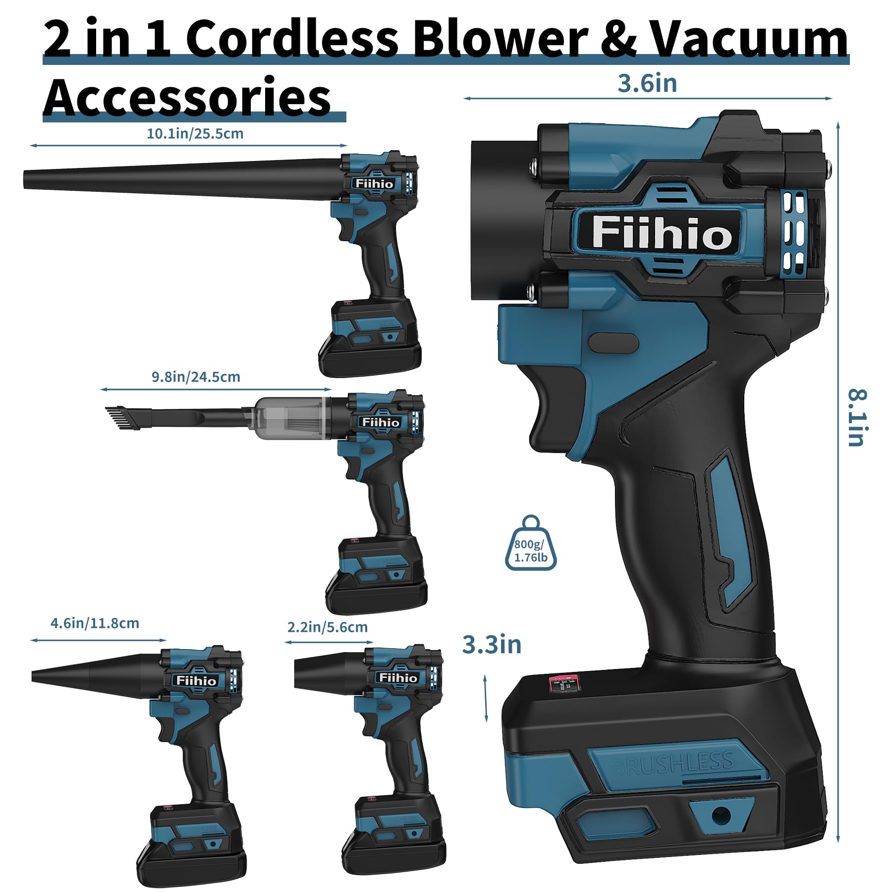 Soplador de hojas inalámbrico, motor de alta velocidad sin escobillas, 100000 rpm, compatible con batería Makita de 18 V, sopladores de aire para oficina, hogar, limpieza de talleres (sin