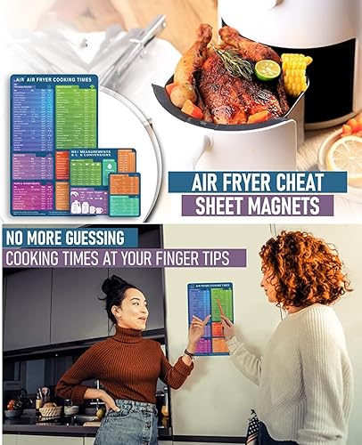 Miniatura 3 de Hoja de trucos magnética para freidora de aire y conversiones de cocina, imán de tabla de tiempos de cocción de freidora de aire, guía de referencia