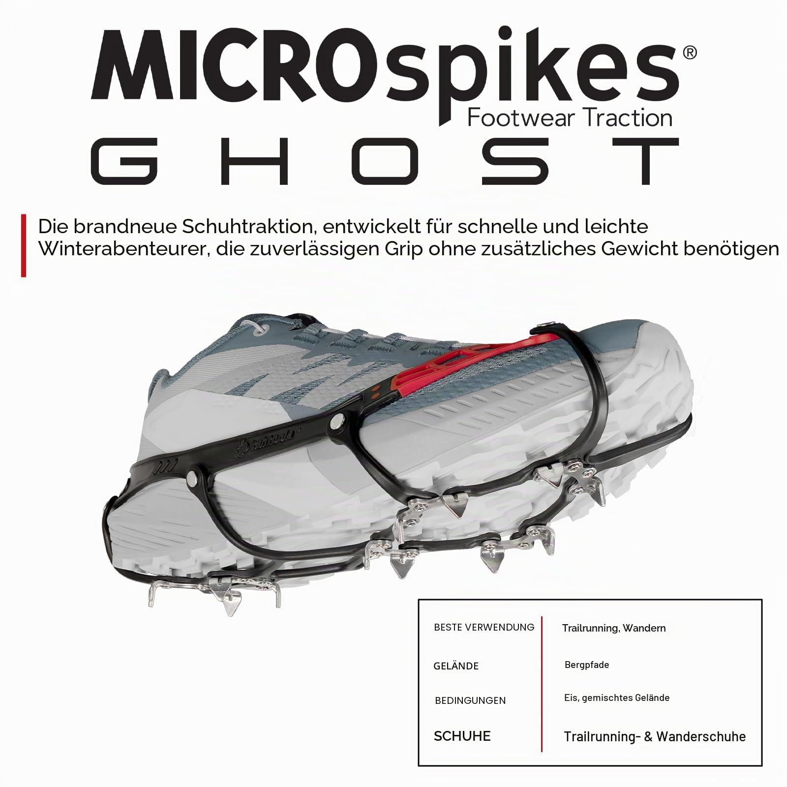 Kahtoola MICROspikes Ghost Winterschuhe Traktion, ultraleichte Eisgriffe mit 12 Spikes für Trail Running, Wandern & Walking auf eisigem & gemischtem Gelände