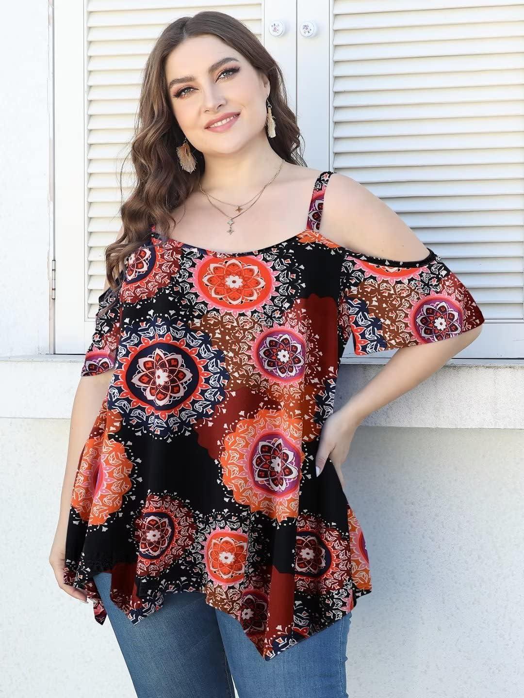 LARACE Cold Shoulder Tops for Womens Summer Clothes Spaghetti Strape Tunic Oversized Shirts Asymmetrical Plus Size Blouse - Image 5