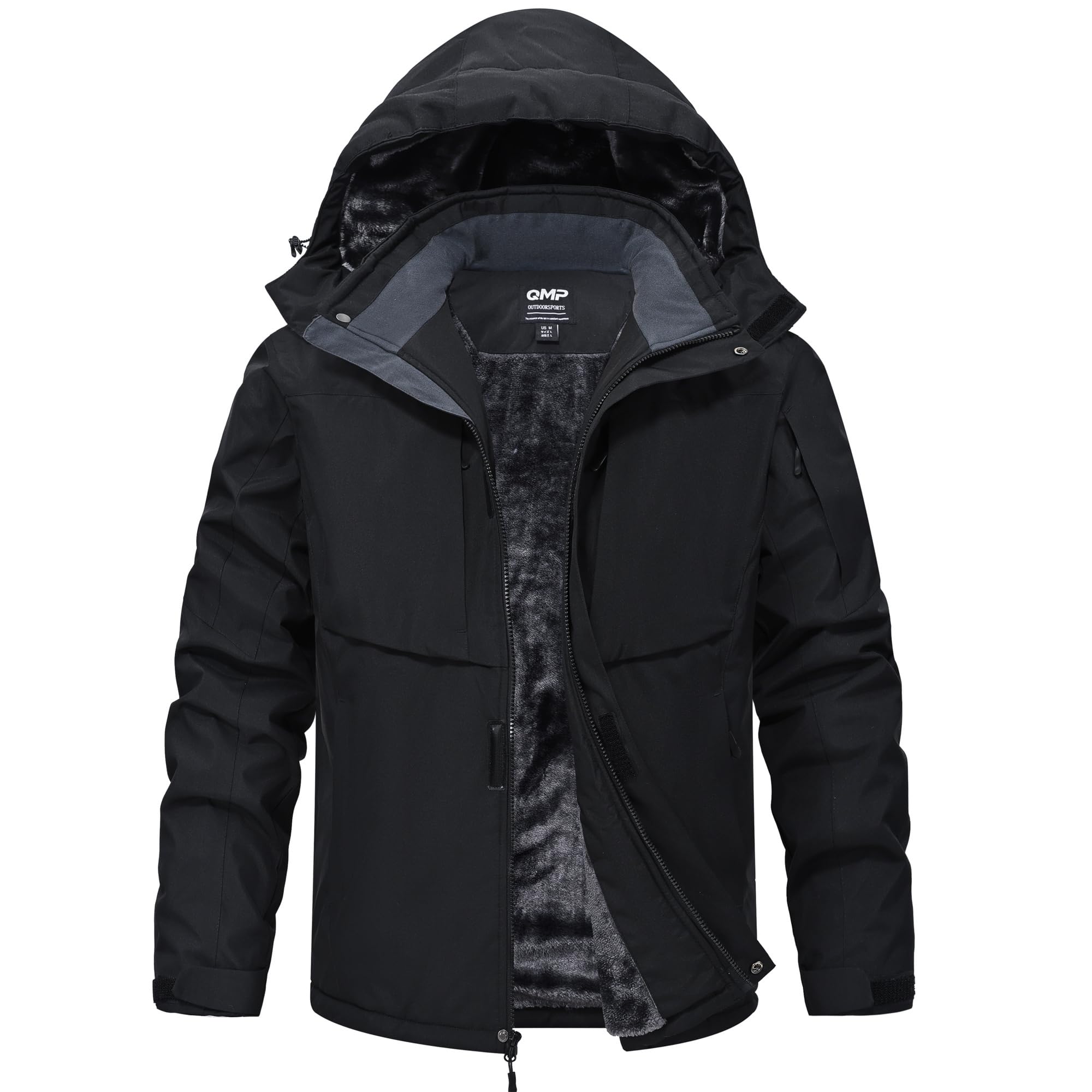 QMP Winter Jackets For Men with Hoode Ski Snow Snowboarding Waterproof Fleece Liner Coats Windproof Raincoat 6 Pockets