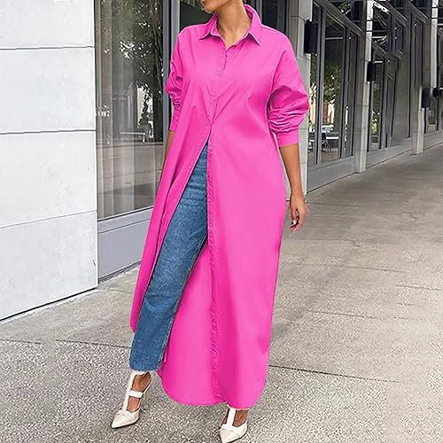 Miniatura 2 de Camisas largas con botones para mujer, cárdigan de moda para otoño 2022, casual, de manga larga, con solapa, dobladillo fluido, blusas sueltas