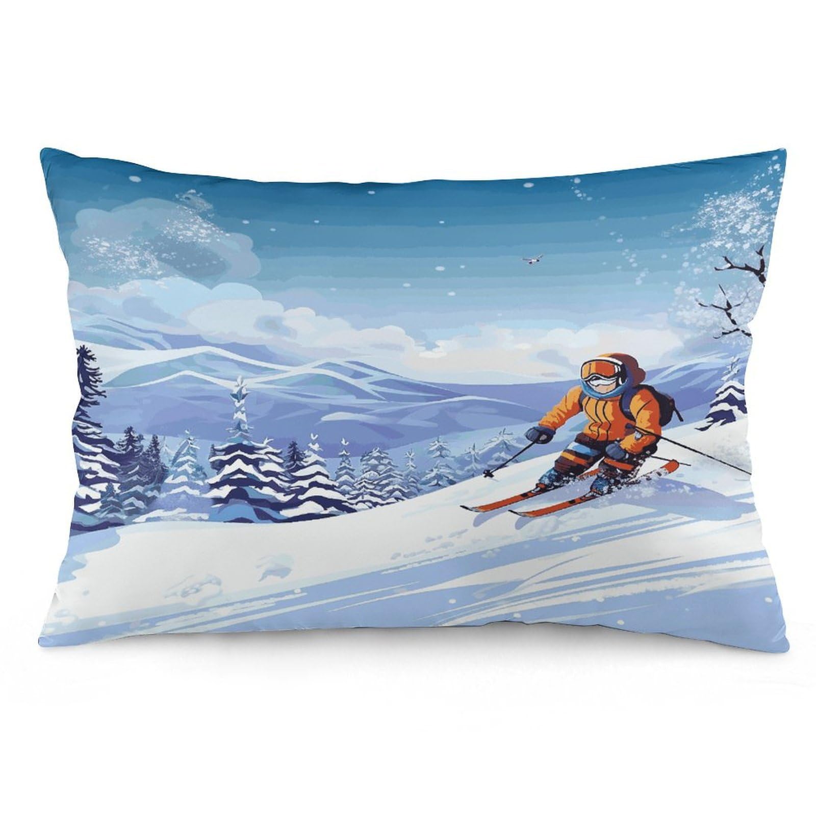 Winter Skiing Throw Pillow Covers with Silent Zipper Polyester Pillow Protectors Removable Pillow Cases Soft Pillowcase Cozy Pillow Sham Cushion Cover for Sofa Car Bed 16 "x24