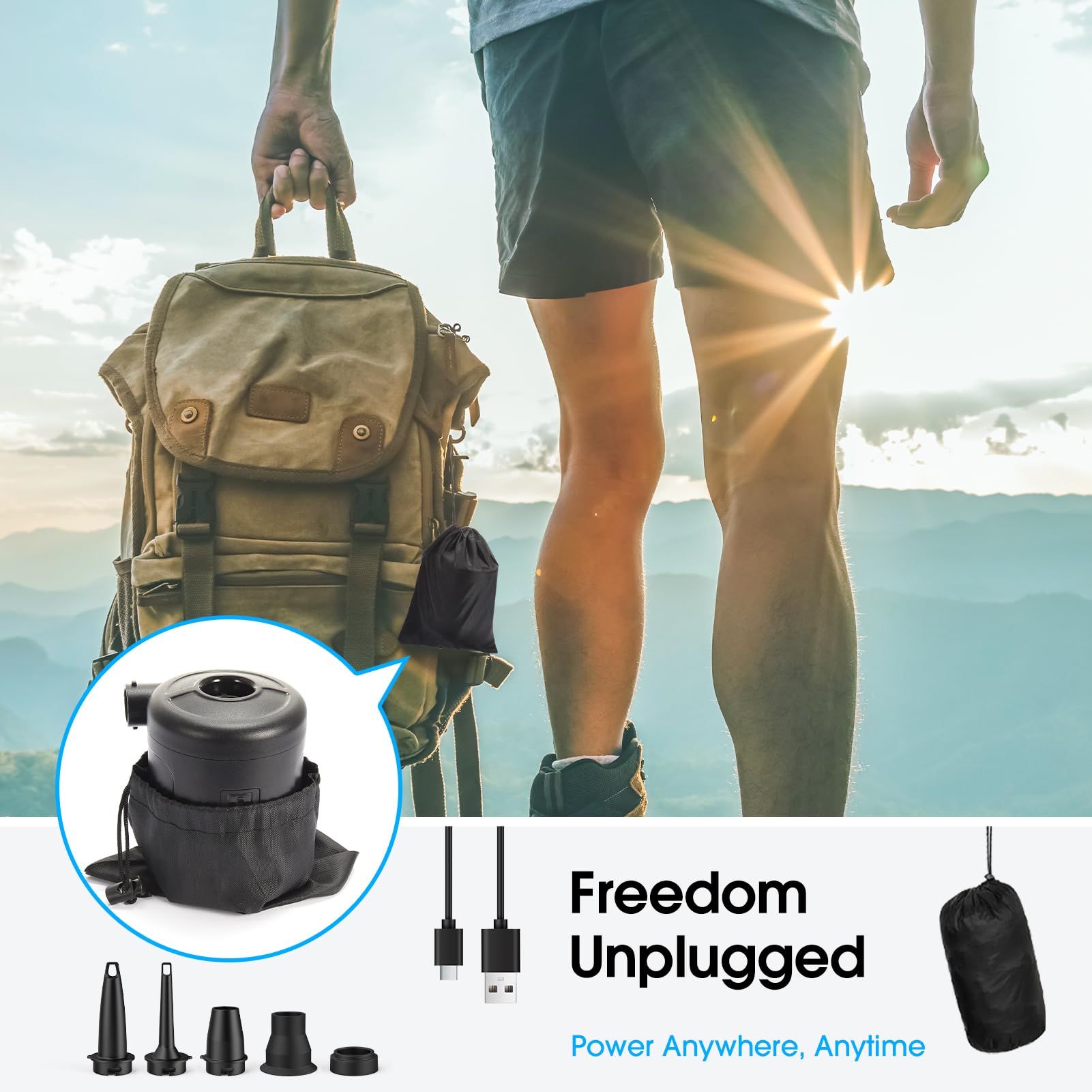 Pompa Elettrica, 6000mAh Pompa Elettrica per Materasso Gonfiabile può essere rapida per Gonfiare e Sgonfiare, Adatto per Materasso Gonfiabile, Materassino Campeggio, Piscina Gonfiabile Air Pump