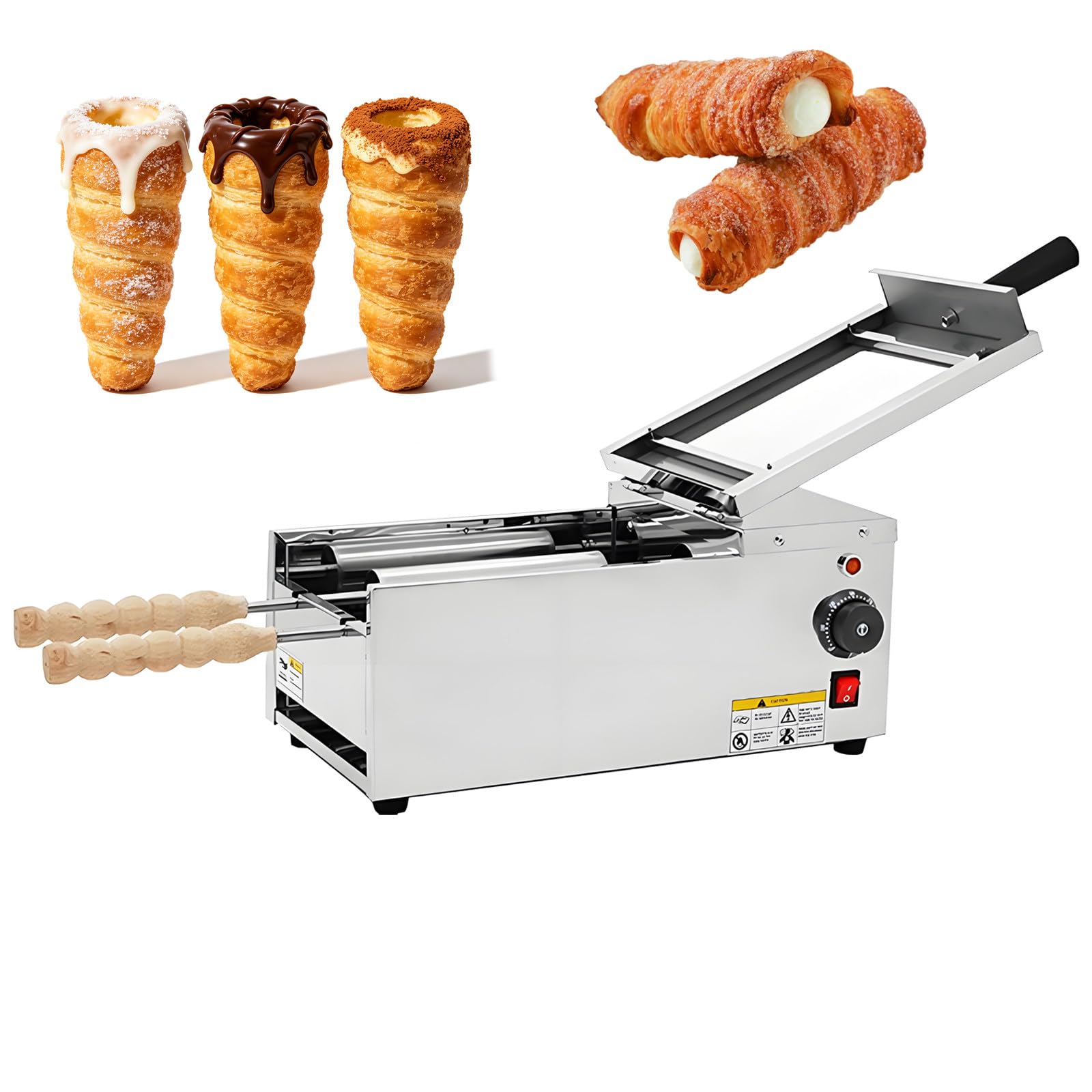 GSHSHOU Electric Cone Chimney Bread Roll Maker, Commercial Electric Chimney Cake Oven with 2 Pcs Roller, Hungarian Pop Roller Machine, for Restaurant Home Kitchen Snack Bar