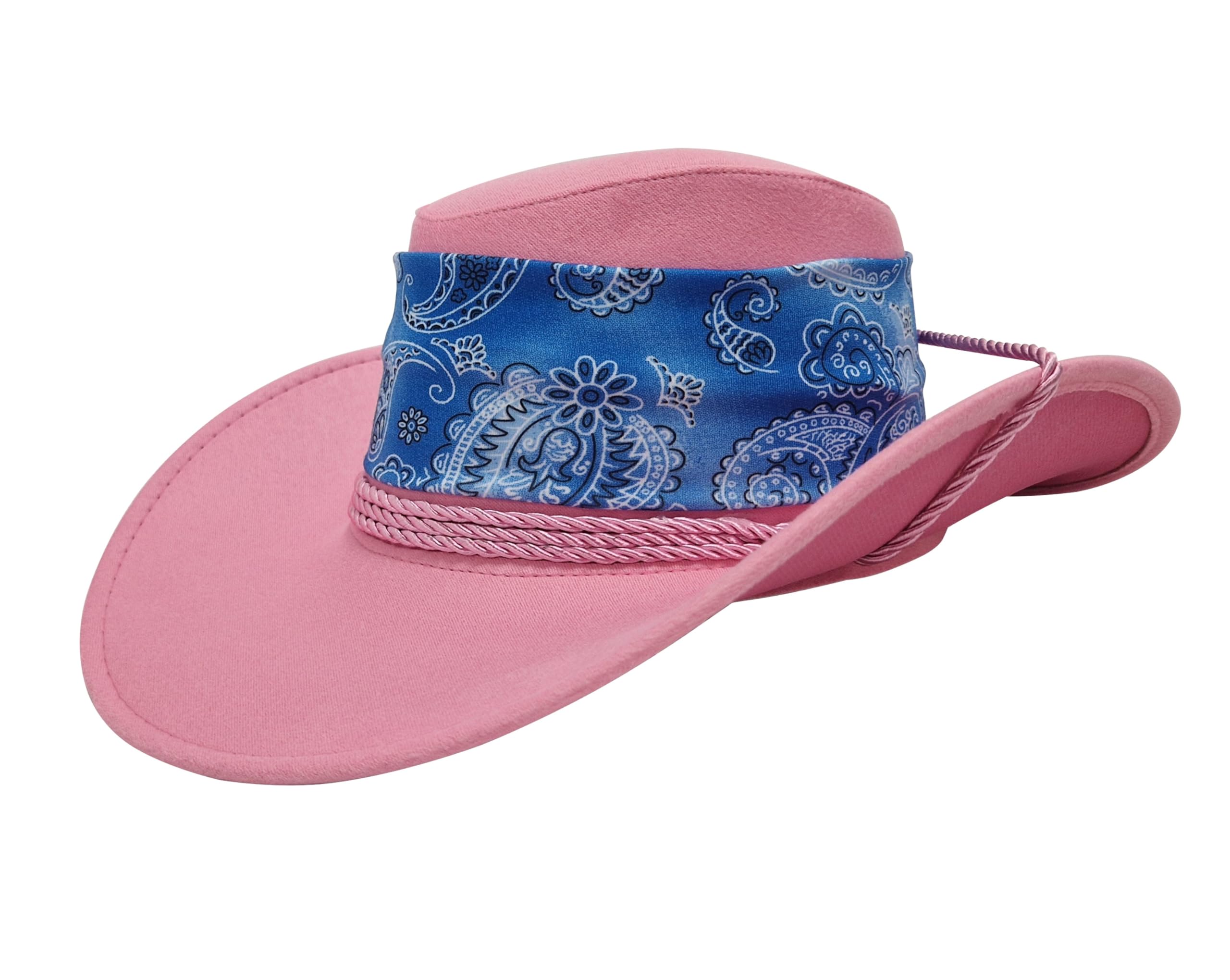 Komonee Cowboy Hat Pink Paisley Blue Sun Cap Faux Felt Leather Suede Fancy Dress Party Costume Cowgirl Outfit Western Travel Outdoor Sun Protection Mens Womens