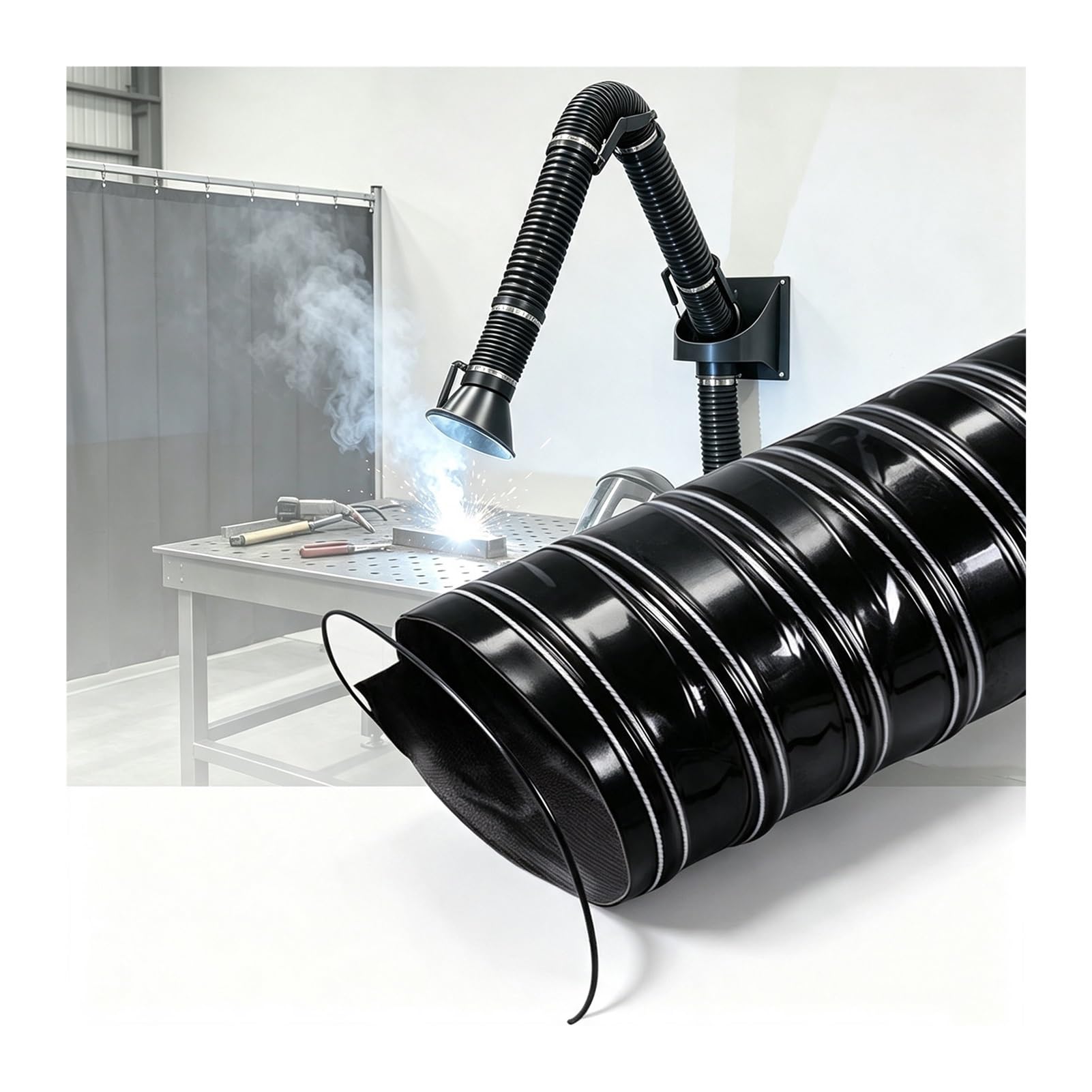 Tubo Flessibile Silicone 200mm Aspirazione Aria E Fumi | Fascette SUS | Fibra Vetro Siliconata | Rinforzo Filo D'acciaio | Rimozione Fumi Efficace(L2m/6.6FT,Id(A)/45mm/17.7in)