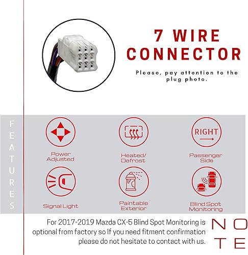 Miniatura 7 de Spieg Reemplazo del espejo lateral del pasajero para Mazda CX-5 2017-2019 señal de giro LED con calefacción eléctrica PTM 6PIN (derecha)