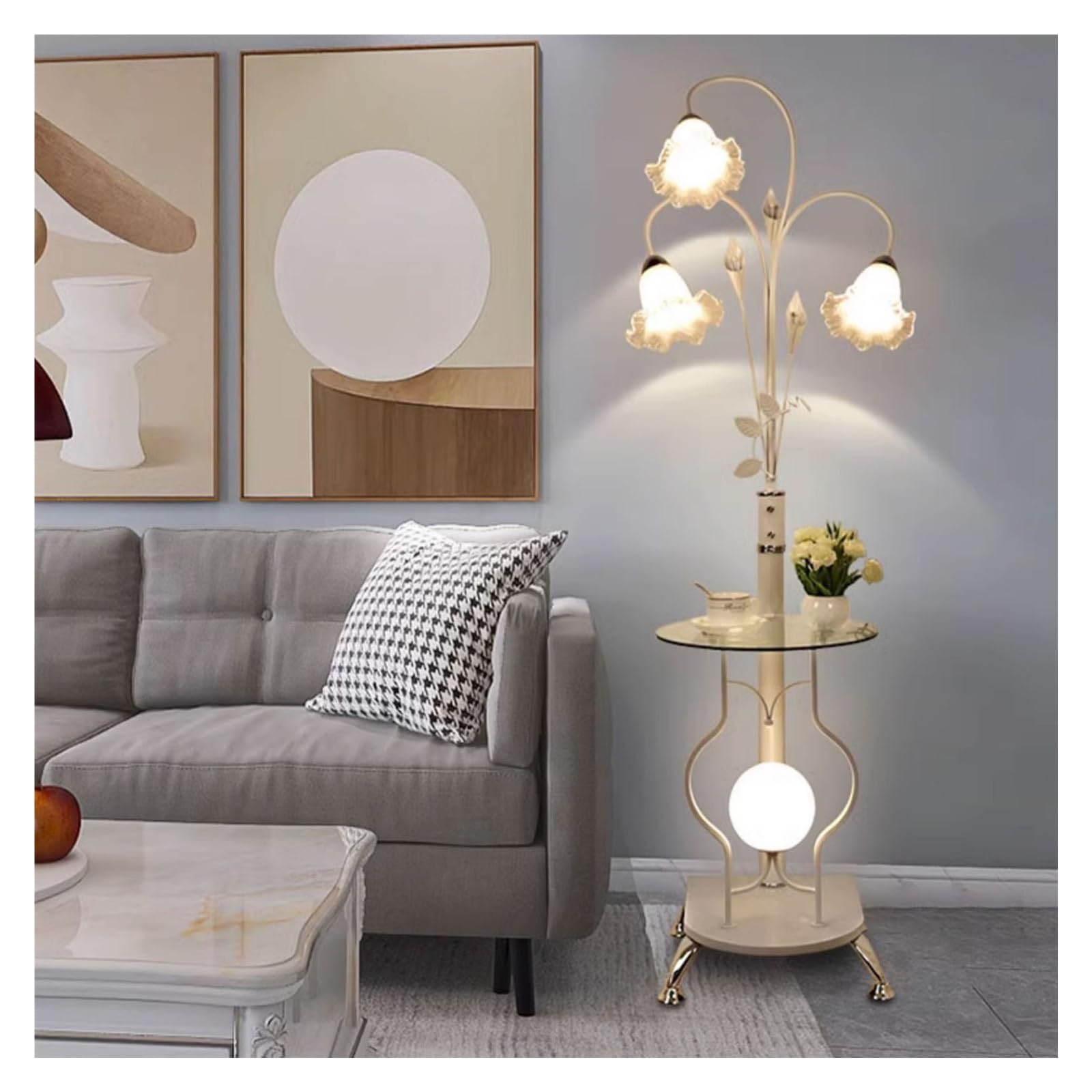Luce da terra Lampada da terra e tavolino moderno a LED in metallo/vetro, lampada for soggiorno con piedini for divano in metallo Lampada d'angolo