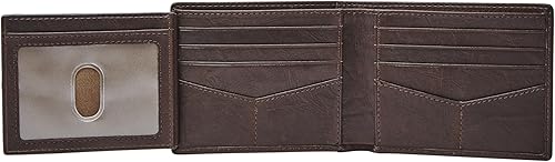 Miniatura 3 de Fossil Billetera plegable de cuero para hombre con ventana de identificación abatible para hombres, Neel Brown