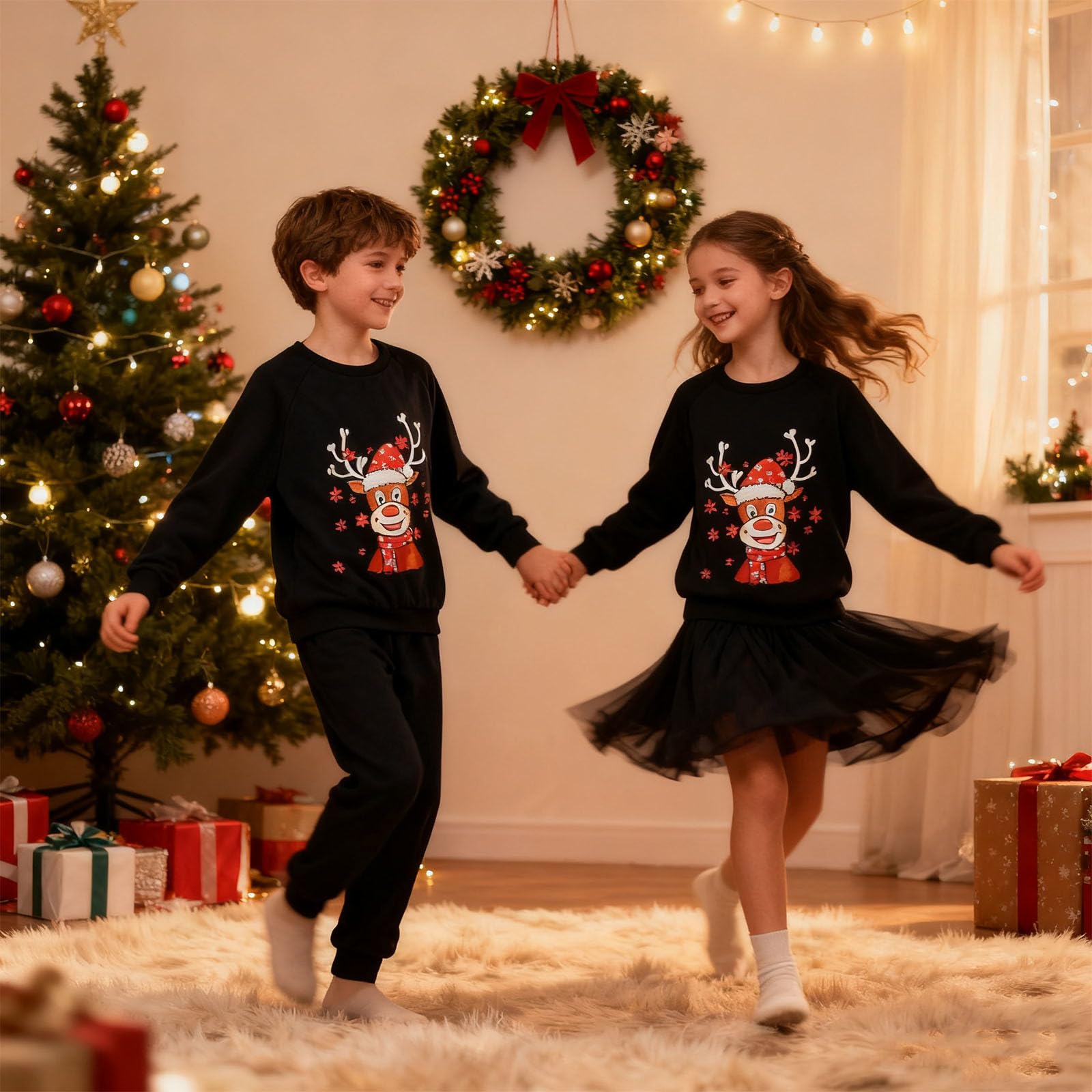 SFreeBo Sudadera de Navidad para niños Jersey para niñas Camiseta de Manga Larga de Invierno Jersey Informal de algodón con Estampado navideño para niños de 4-11 años
