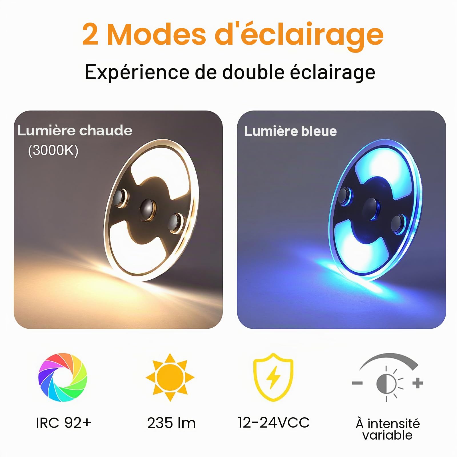 4 x Plafonnier 12V Camping-Car LED Dimmable 75mm 235LM 3000K Panneau Éclairage Intérieur avec Interrupteur Tactile/Lumière Bleue pour Bateau Camion Van Voiture, Montage en Surface