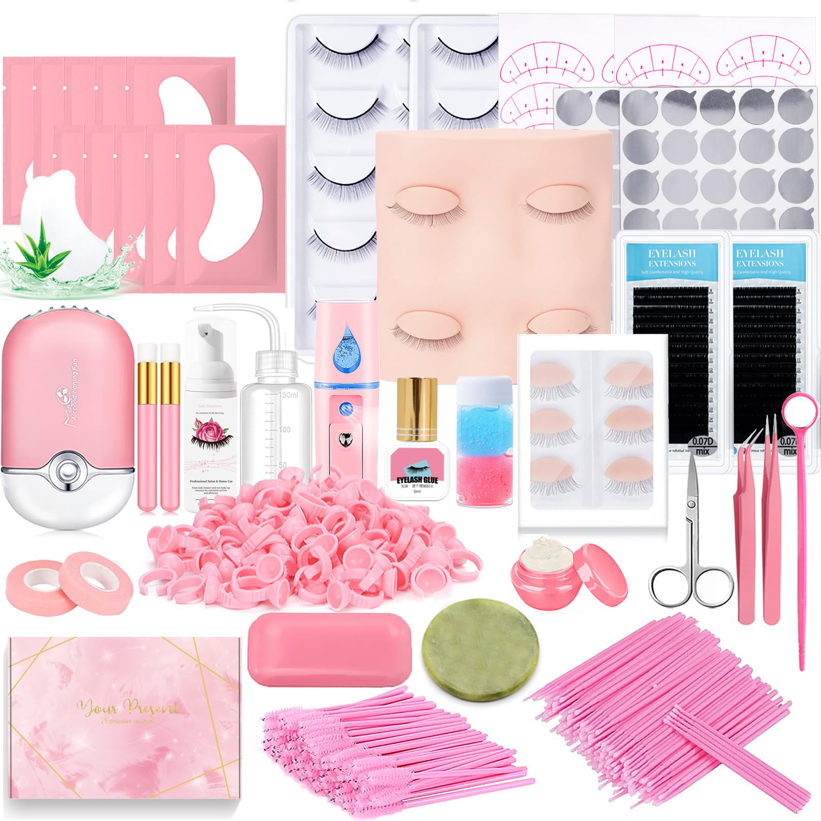 Kit de expansión de pestañas Kit profesional de práctica de pestañas maniquí de pestañas extraíble ventilador USB de párpados faciales 0.07d rizado mezclado 8-15 mm