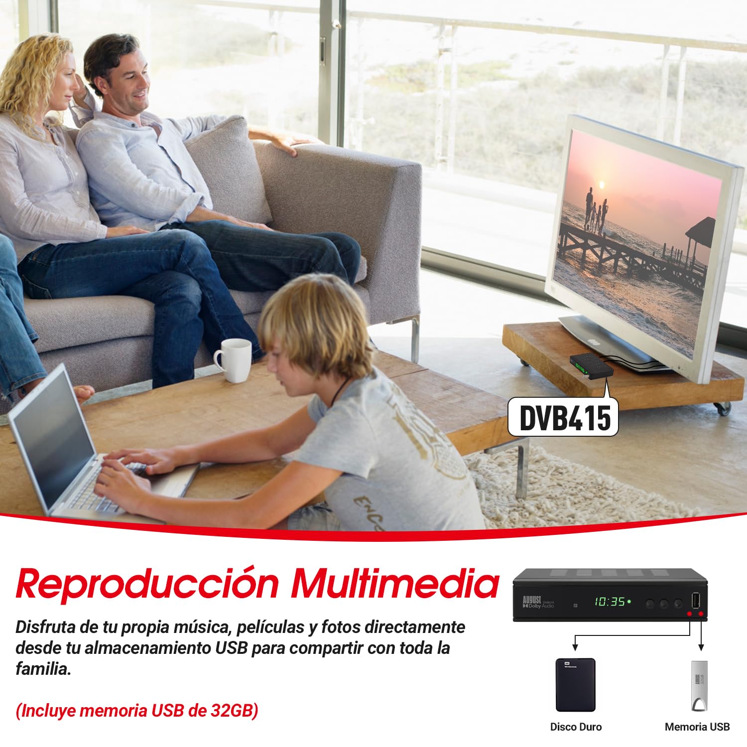 August DVB415 Decodificador TV TDT HD, Receptor TDT HD para DVB-T DVB-T2 TV 1080P HDMI y Scart con Reproductor Multimedia PVR para Grabación