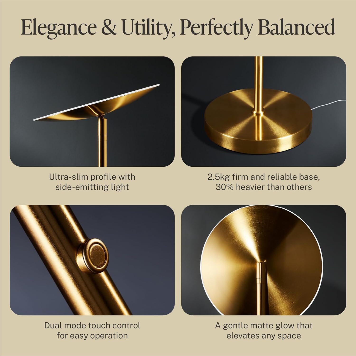 LED Torchiere Floor Lamp, 3200LM, 71" Tall Modern Torchiere Lamp in Golden Brass, Stepless Dimming, Remote & Touch Control, Super Bright Light for Living Room and Bedroom, Heavy Stable Base