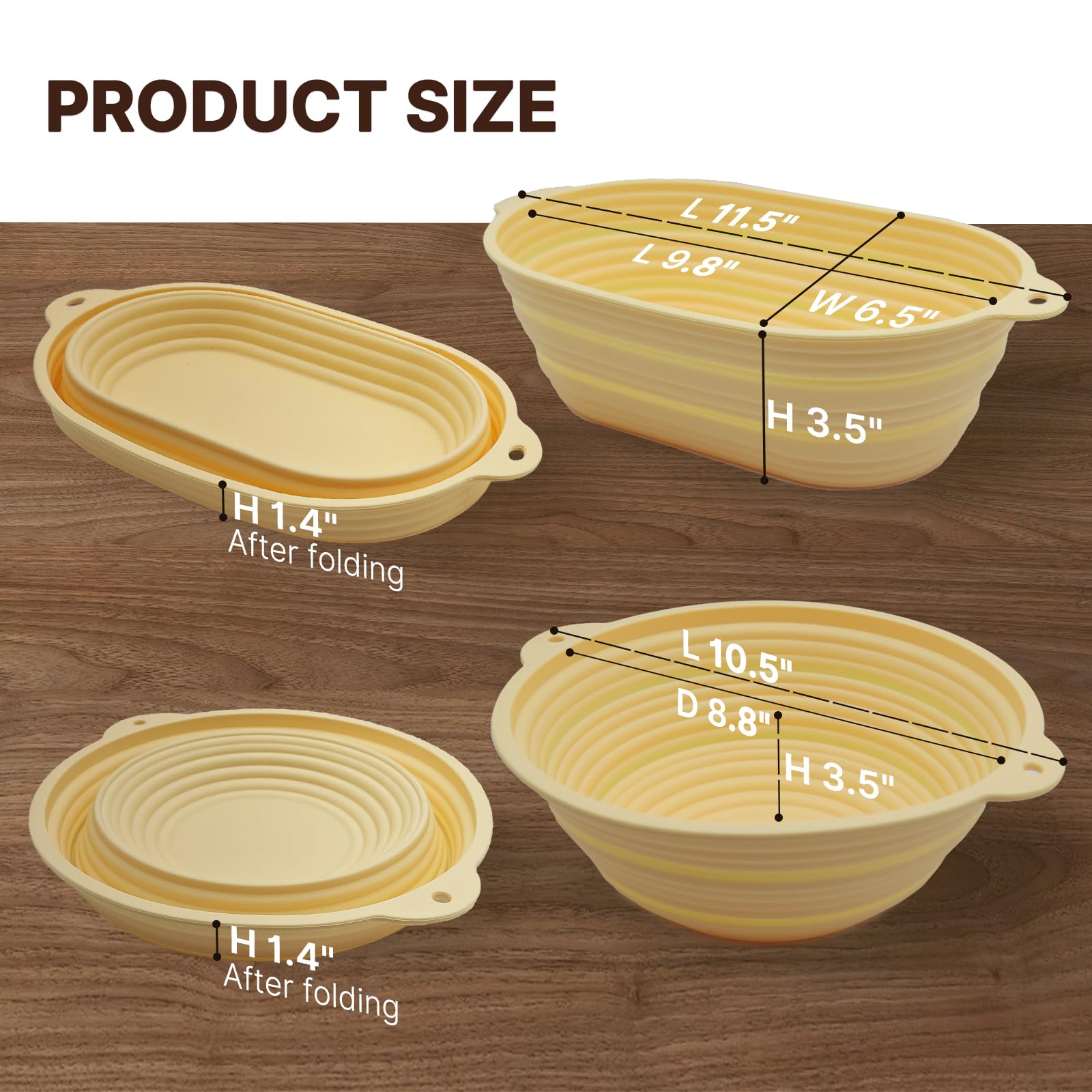 D'ita Gärkörbchen-Set aus Silikon, rund und oval, zusammenklappbar, mit Werkzeugen (antihaftbeschichtet, leicht zu reinigen), komplettes Back-Geschenk-Set, Brotgärung für Hobbybäcker