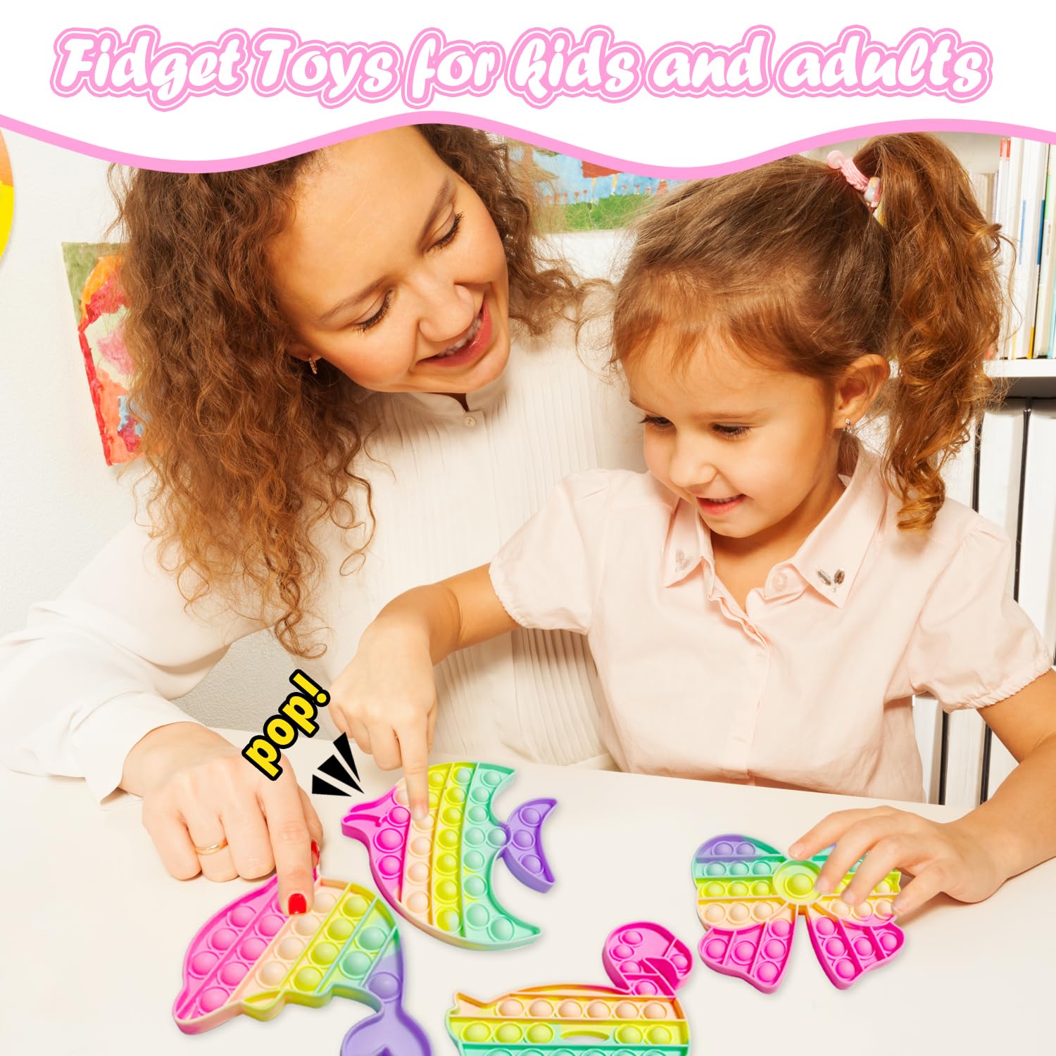 Yeefunjoy Push IT and POP Bubble, zestaw 4 zabawek Poppit Pop Fidget, zabawka sensoryczna, redukuje stres, prezent urodzinowy dla dorosłych i dzieci, aby złagodzić lęk i autyzm