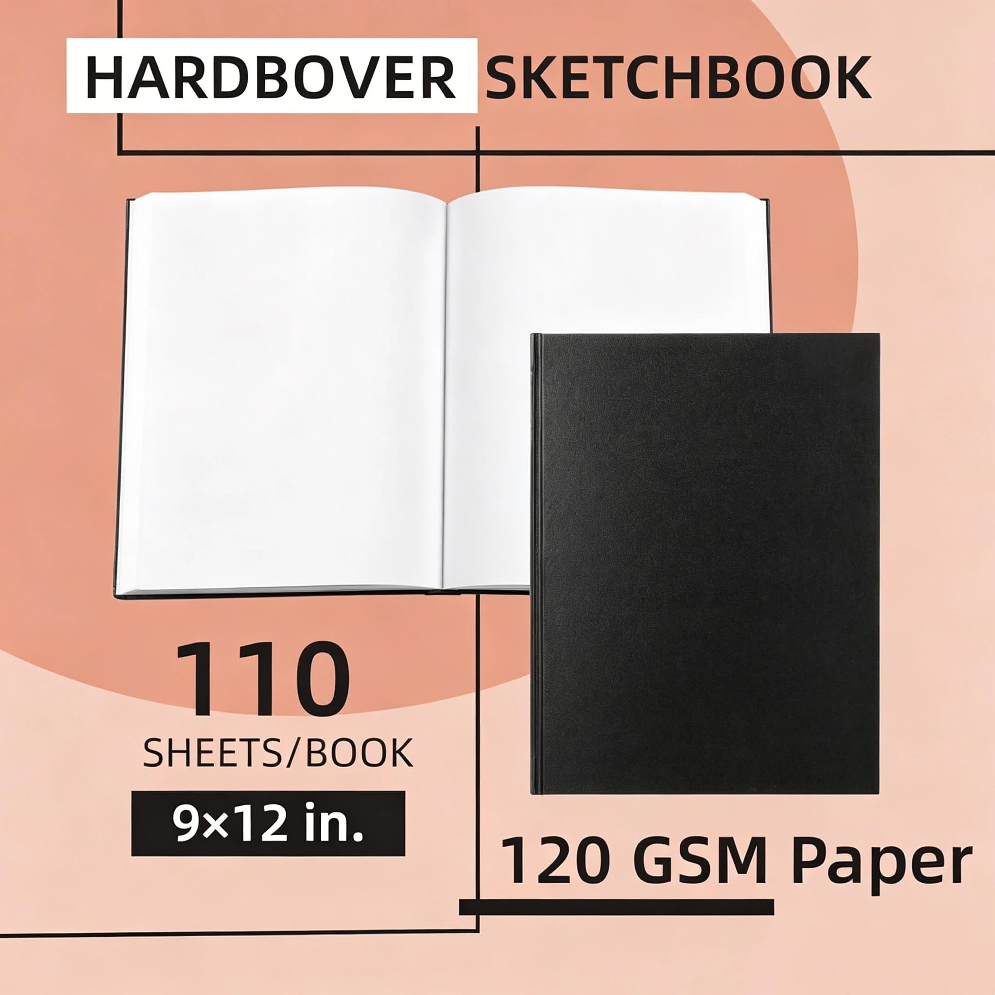 Lot de 2 carnets de croquis à couverture rigide de 22,9 x 30,5 cm – 110 feuilles (220 pages) chacune, papier à dessin épais et lisse, carnets de croquis à reliure rigide pour artistes et étudiants