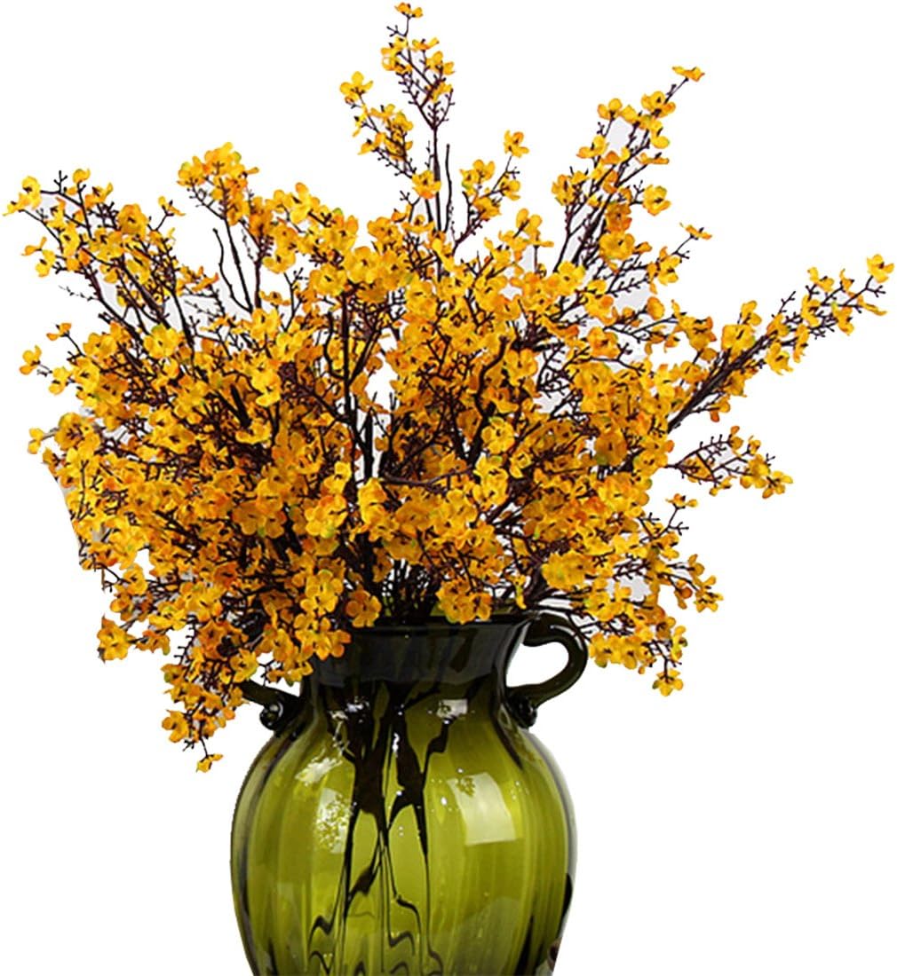 JAKY-Global Babys Breath Silk Artificial Flowers 6 Bundle Fall Stems Fake Plants Decor Wedding Party Decoration Bouquets Real Touch DIY Home Garden(Yellow Orange 6pcs)
