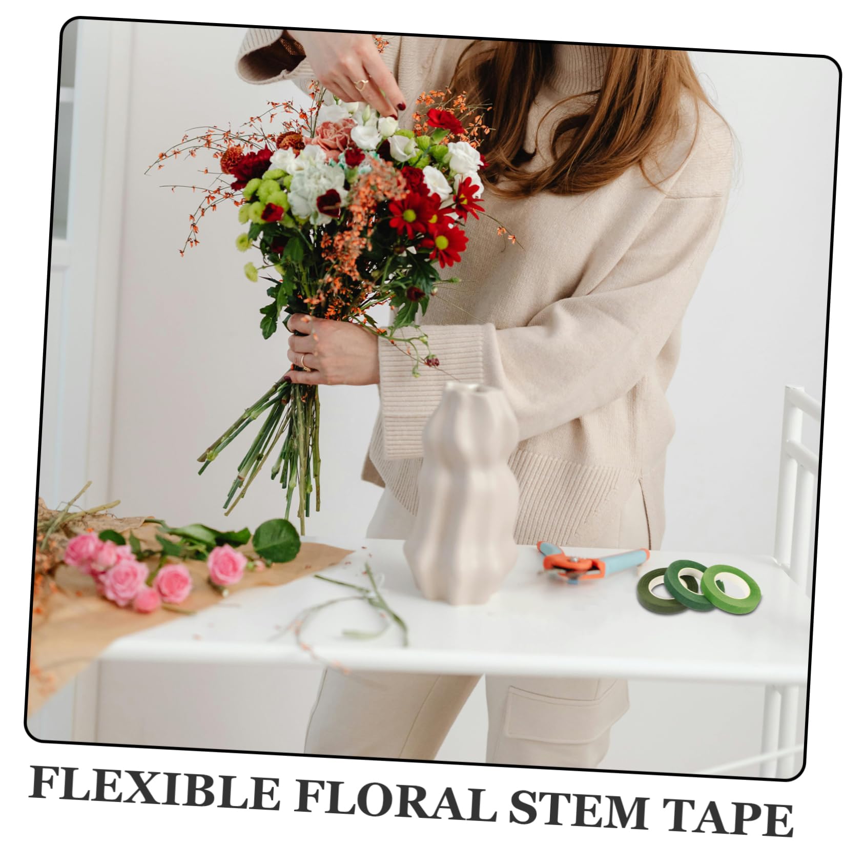 OSALADI 1Set Flower Arrangement Tool Includes Floral Tape Double Sided Adhesive and Flower Stem Wires for Floral Arrangements and Craft Projects