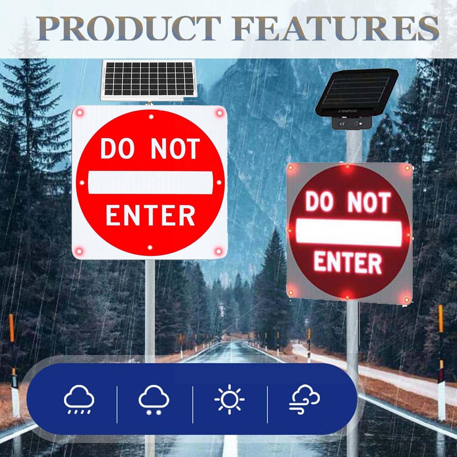Segnaletica di divieto di accesso a LED lampeggiante, segnaletica di divieto di accesso in alluminio antiruggine con alimentazione solare, 8 LED, pellicola riflettente di livello ingegneristico 30in
