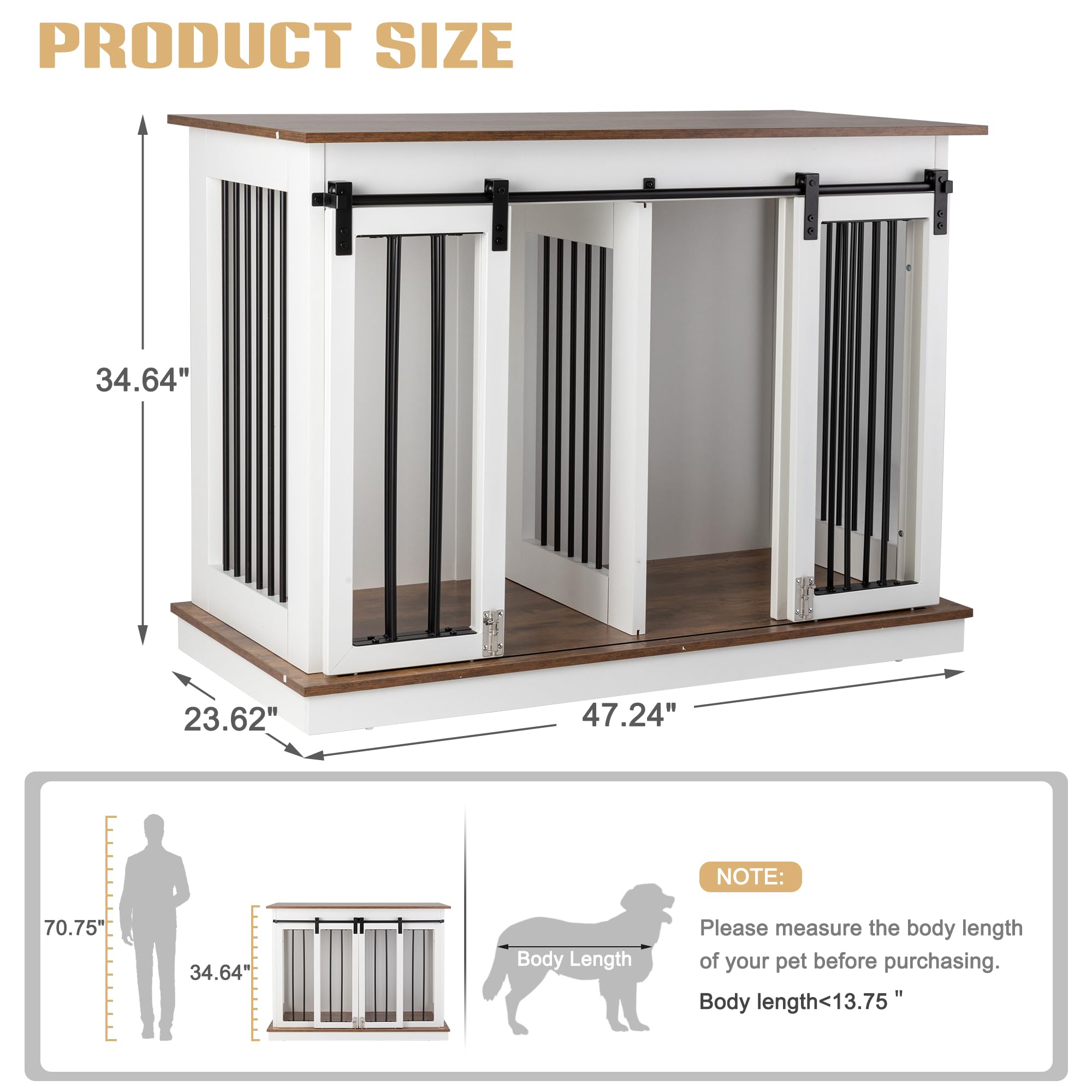 Sunseen Dog Crate Furniture Large Breed Wooden Dog Kennel with Room Divider & 3 Drawer,Double Doors Heavy Duty Dog Crate End Table Indoor TV Stand for Small Medium Large Dog 72''W*24''D*35''H,Black - image 3