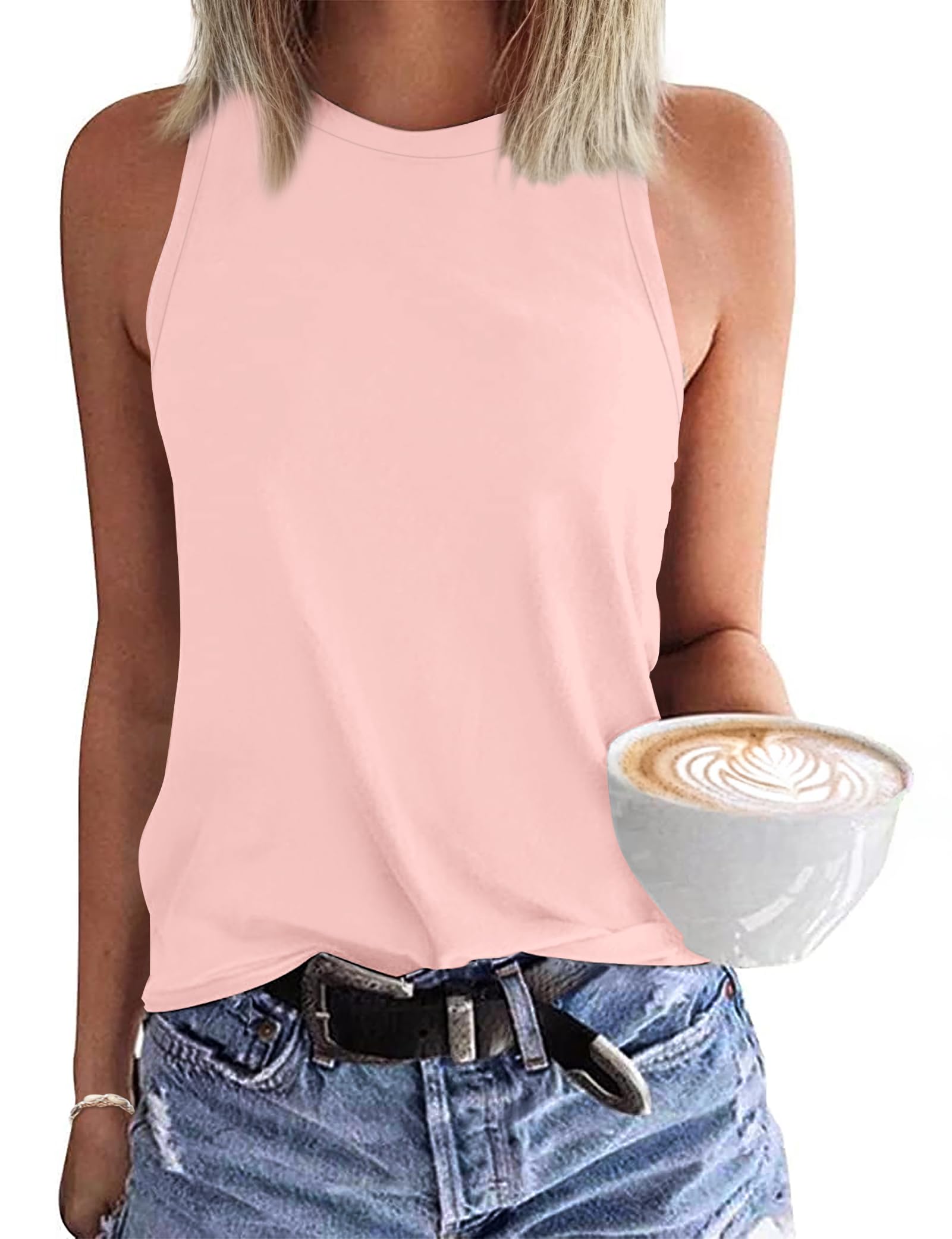 WNEEDU Womens Summer Tank Tops Sleeveless Crewneck Loose Fit Basic Cami 2025 New Casual Shirt