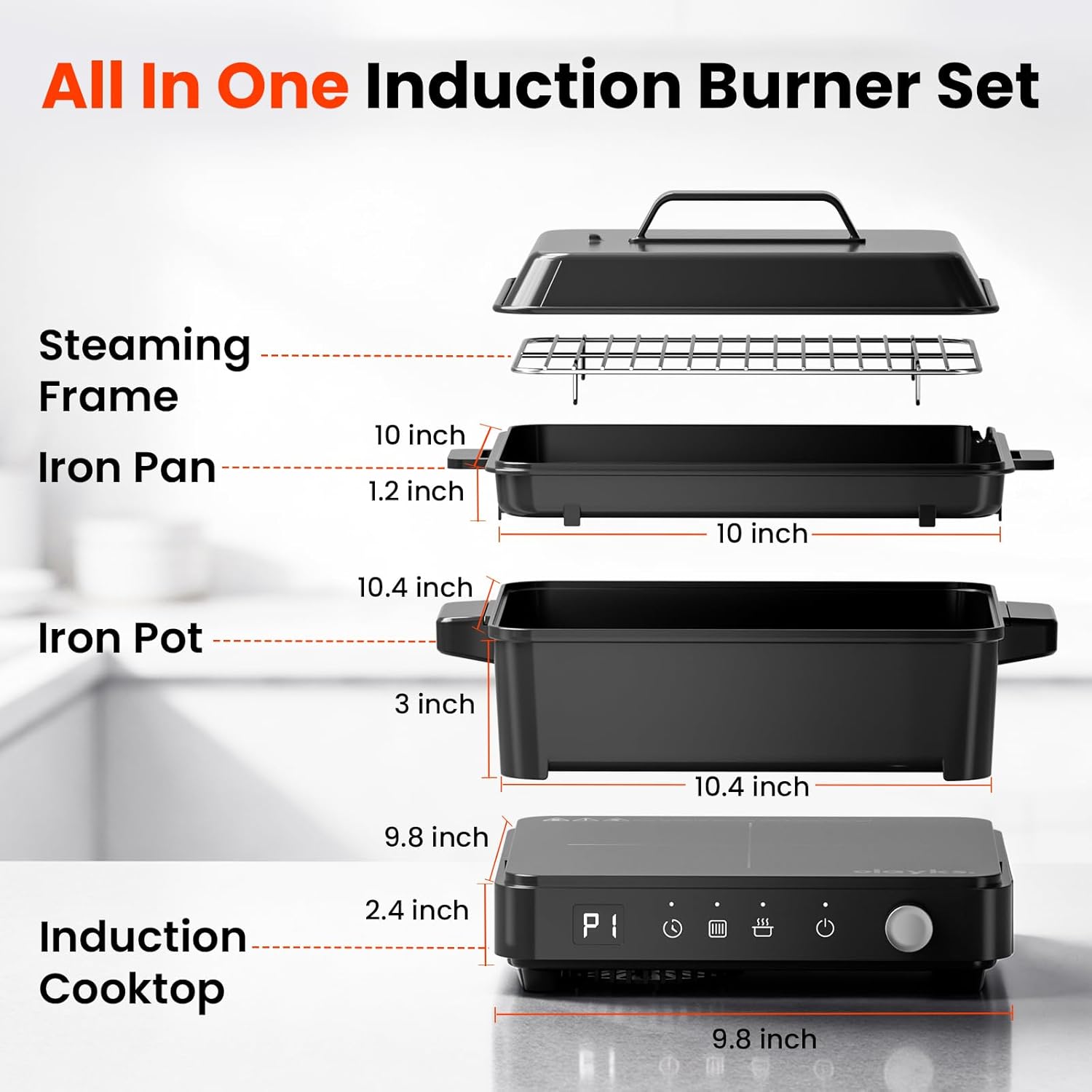 olayks Induction Cooktop, Portable Induction Cooktop with Cooking Pot and Grill Pan, 1500W Hot Plate Electric Stove with Sensor Touch 8 Power Levels, 99 Min Timer