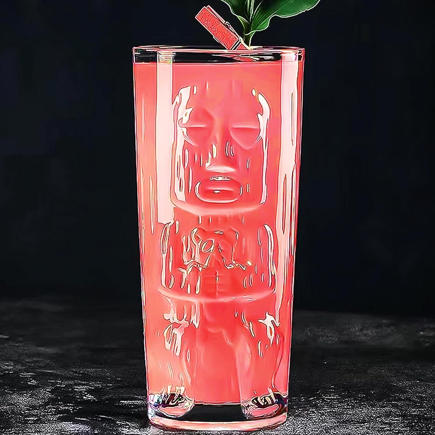 Tiki Glasses Set of 6 - 14 Oz Highball Glasses for Cocktails - Modern Clear Tropical Cups Tumbler Set - Mixed Drinking Glass for Hawaiian Bar Island Party Beverages Iced Tea