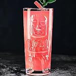Tiki Glasses Set of 6-420 ml Highball Glasses for Cocktail - Modern Clear Tropical Tiki Cups Tumbler - Mixed Drinking Glass for Hawaiian Tiki Bar Island Party Beverages Iced Tea