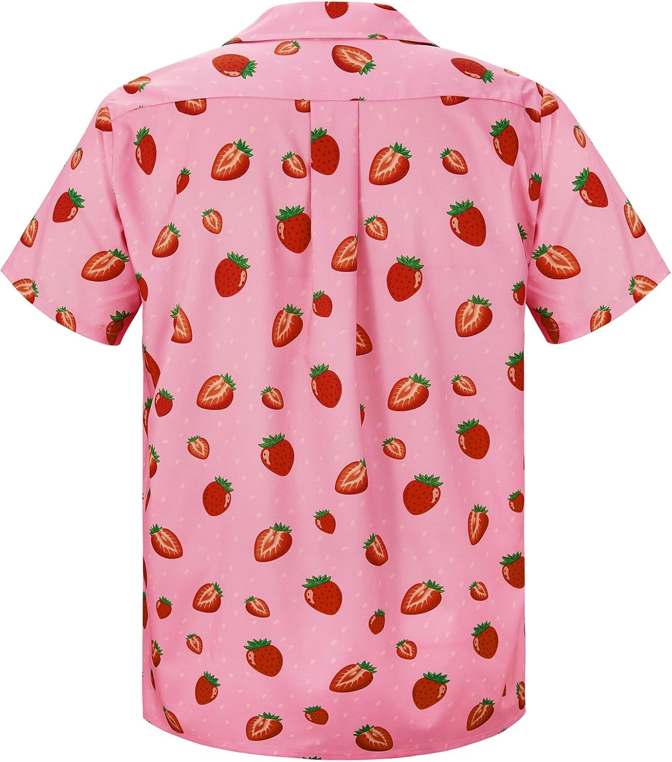 Pink Hawaiian Shirt for Men Funny Strawberry Short Sleeve Shirt Beach Tropical Vacation Shirt Button Up Aloha Shirt 3XL - Image 3