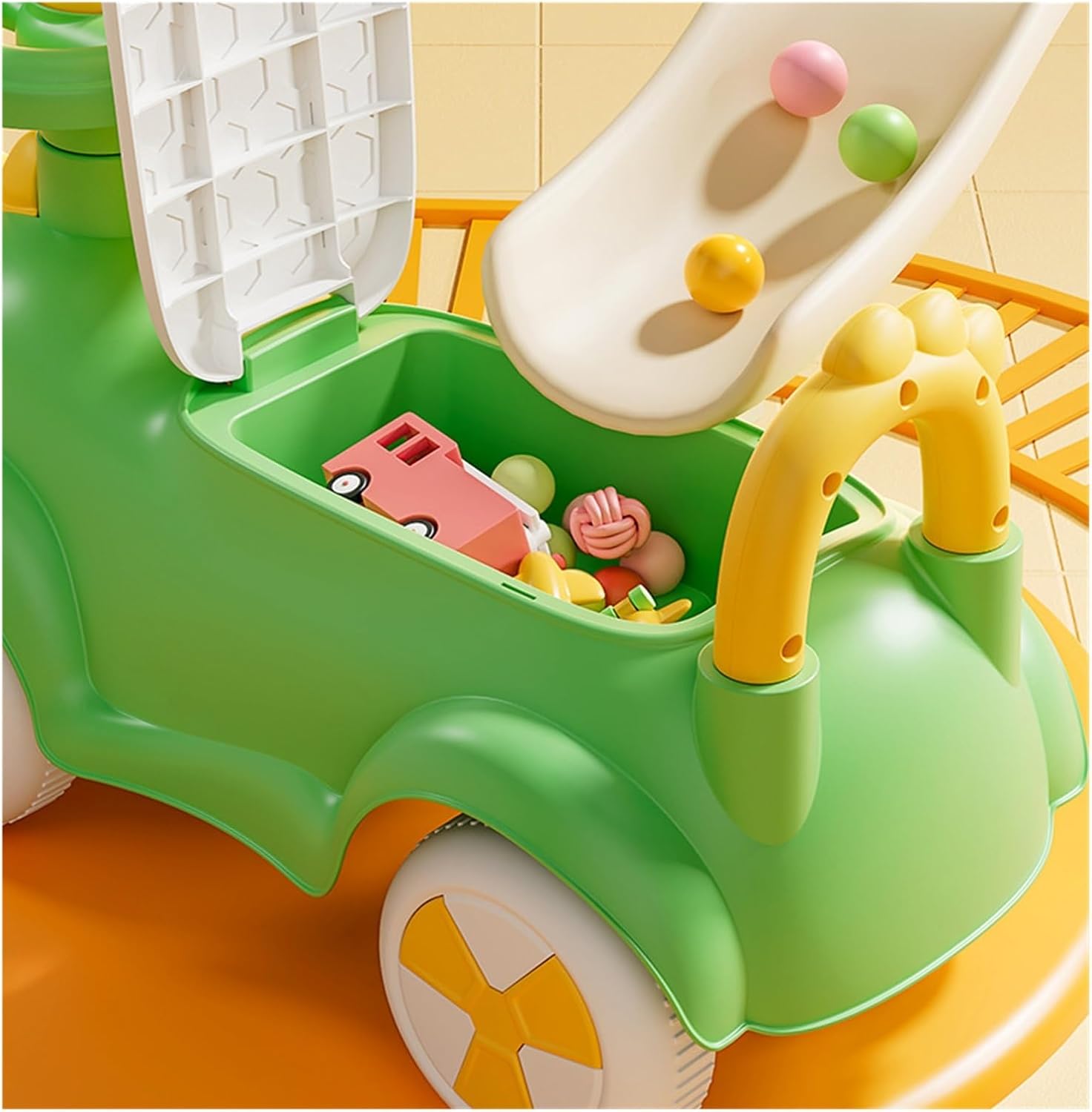 Twist car Wiggle Car 4 Wheels Ride on Push Car with Under-seat Storage Horn Music Toys for Toddlers Boys Girls Ride on Toy(Yellow)