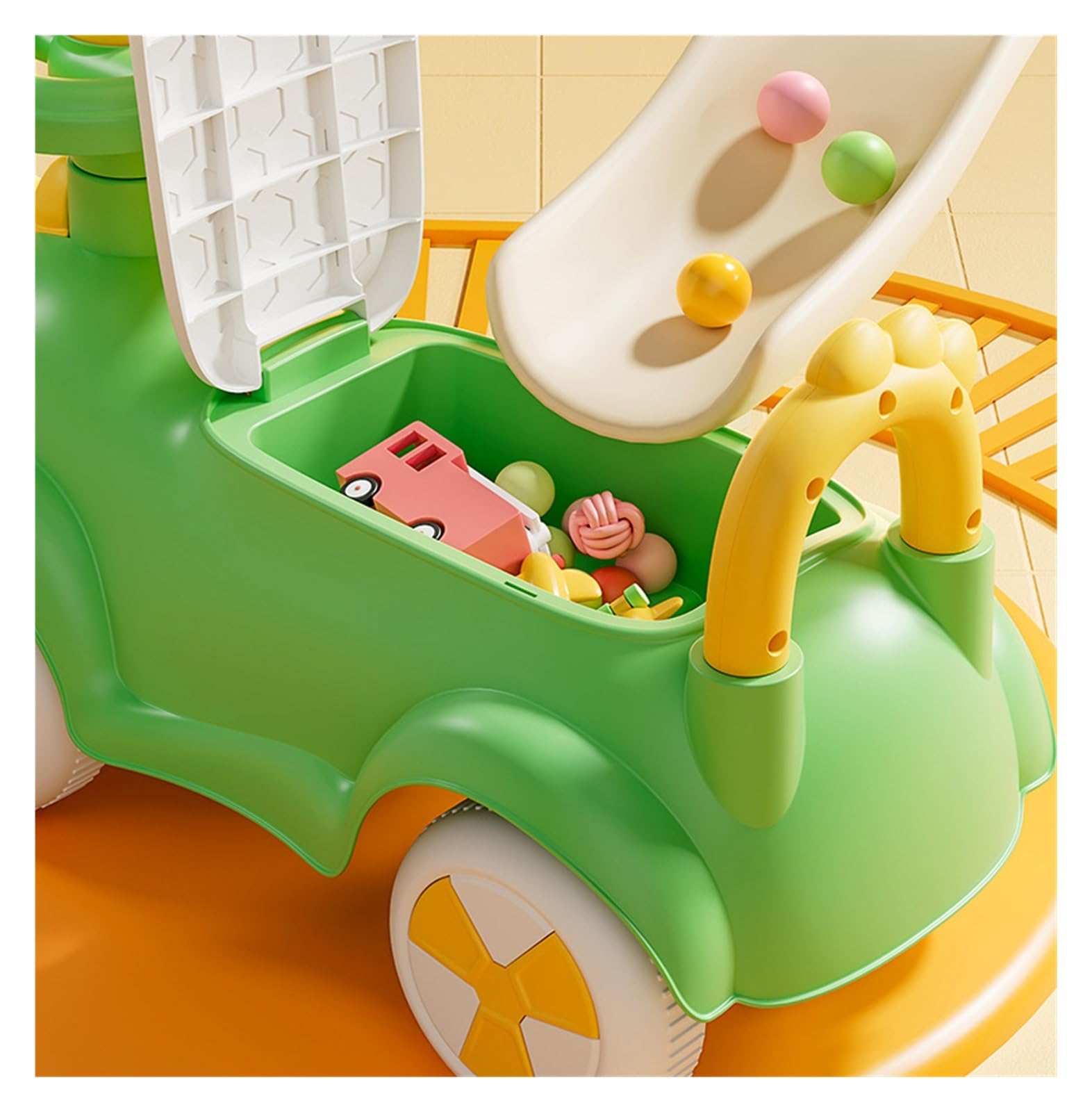Samochodzik na huśtawce, Wiggle Car 4 koła jeździk na samochodzie Push z schowkiem pod siedzeniem róg zabawki muzyczne dla małych dzieci chłopcy dziewczęta huśtawka Card(Wei�)