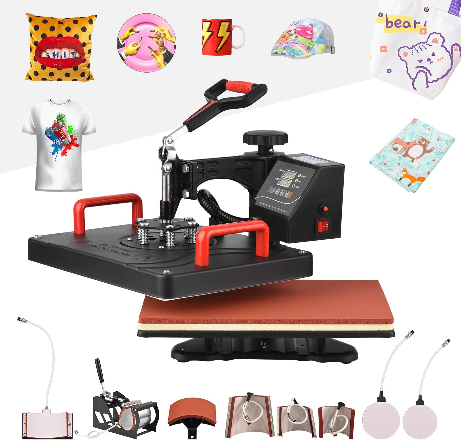 Morelian Multifunctional 8 in 1 Heat Press Machine 360° Rotatable Hot Transfer Sublimation Digital Pressing Maker for T-Shirt Mug Hat Plate Pillow Bag 39 X 30cm/ 15 X 12 Inch
