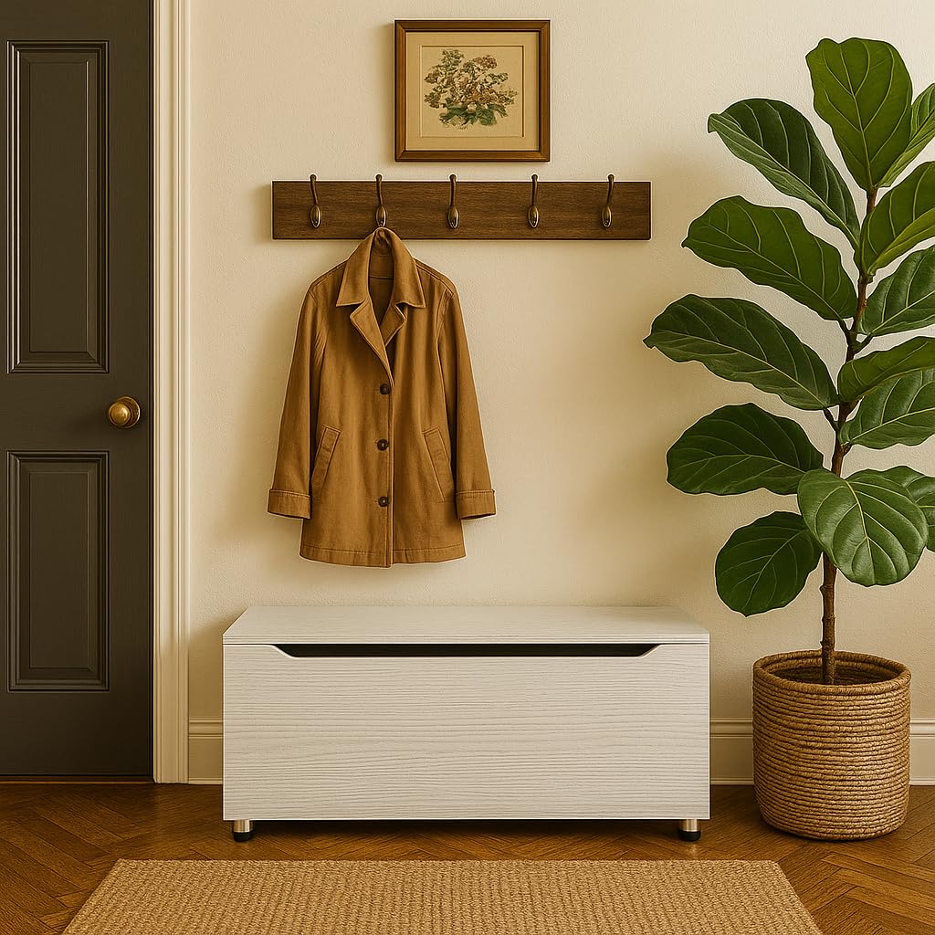 Cassapanca Contenitore Rettangolare in Legno Bianco - Portaogetti, da Ingresso, Poggiapiedi, Salvaspazio, Camera da letto, Soggiorno, Design Moderno, con Venature - 100X40X35h CM