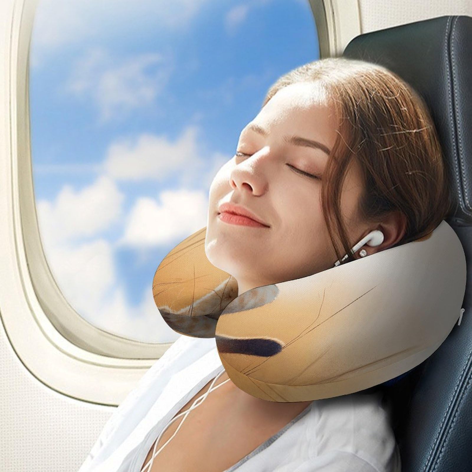 Almohada pequeña en forma de U de león, núcleo de almohada de espuma viscoelástica, cojín, proporciona apoyo para el cuello, almohada de viaje, adecuada para aviones, coches, hogares y