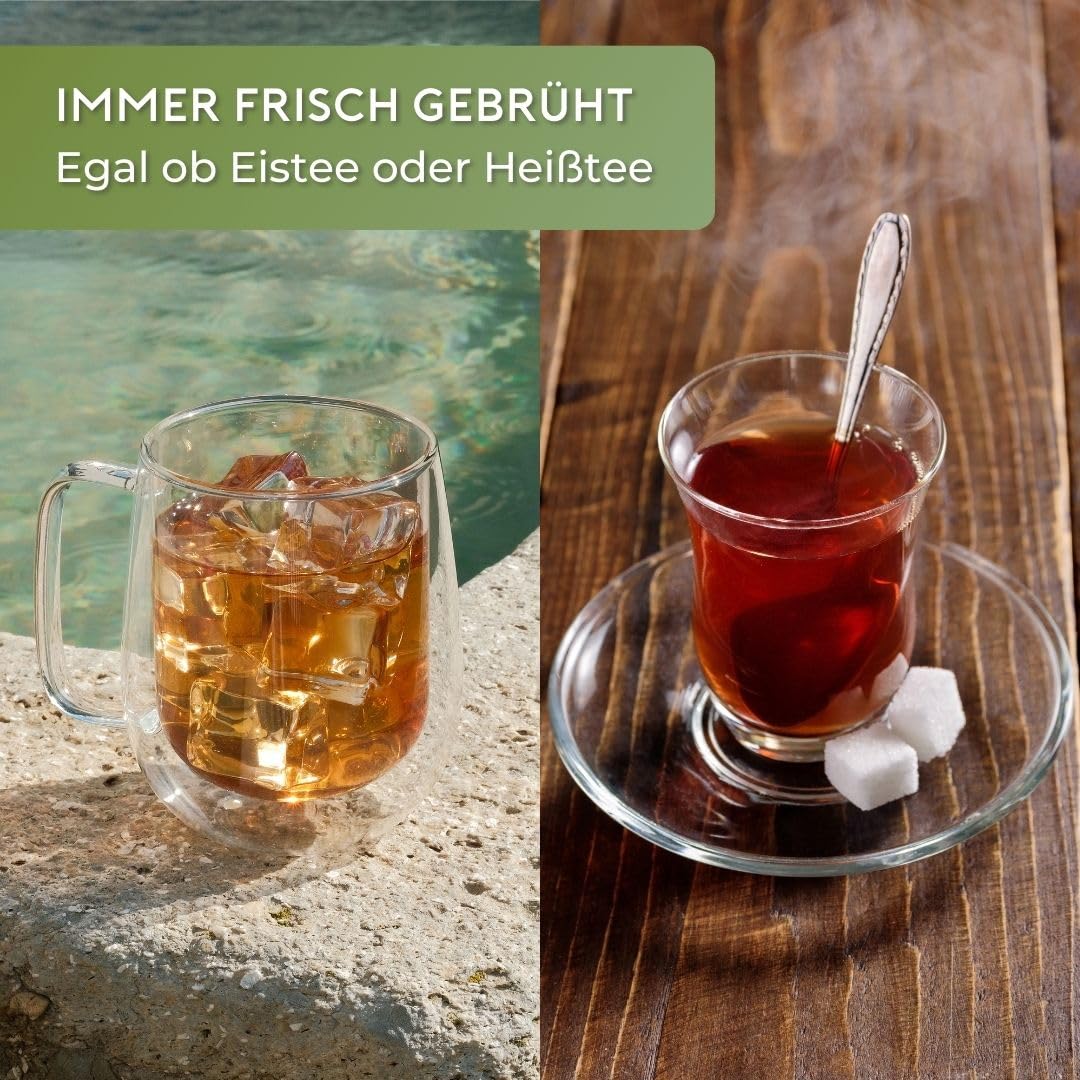 BRU Tee Automat für losen Tee & Kräuter & Teebeutel, OHNE Kapseln, Heißwasserspender & Teemaschine in einem, Tee & filtriertes Wasser auf Knopfdruck, automatisches Reinigungssystem (Schwarz/Chrome)