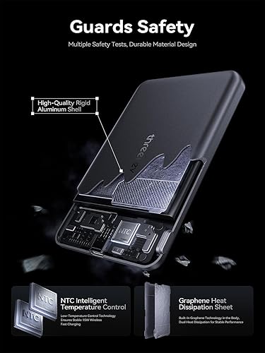 Miniatura 5 de THREEKEY Ultra delgado de 0.5 pulgadas para cargador portátil MagSafe de 10 K, tarjeta de 10000 mAh, banco de energía magnético delgado, batería de