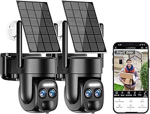 Uniter 4K Solar Security Cameras Wireless Outdoor, 5G/2.4G WiFi PTZ Camera Battery Powered, 360°View Home Security Systems with Color Night Vision/Spotlight Siren/PIR Sensor/Auto Human Tracking(2Pack) asin的图片