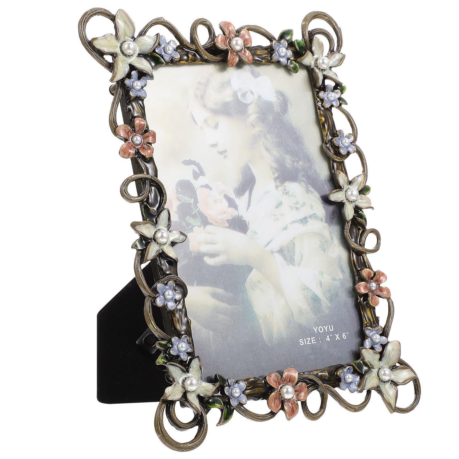 Cadre photo rétro chic fleurs pressées et cadre table vintage khaki