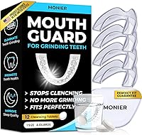 MONIER Moldable Night Guard for Teeth Grinding - 4 Custom Fit Mouthguards with 12 Cleansing Tablets for Clenching Relief