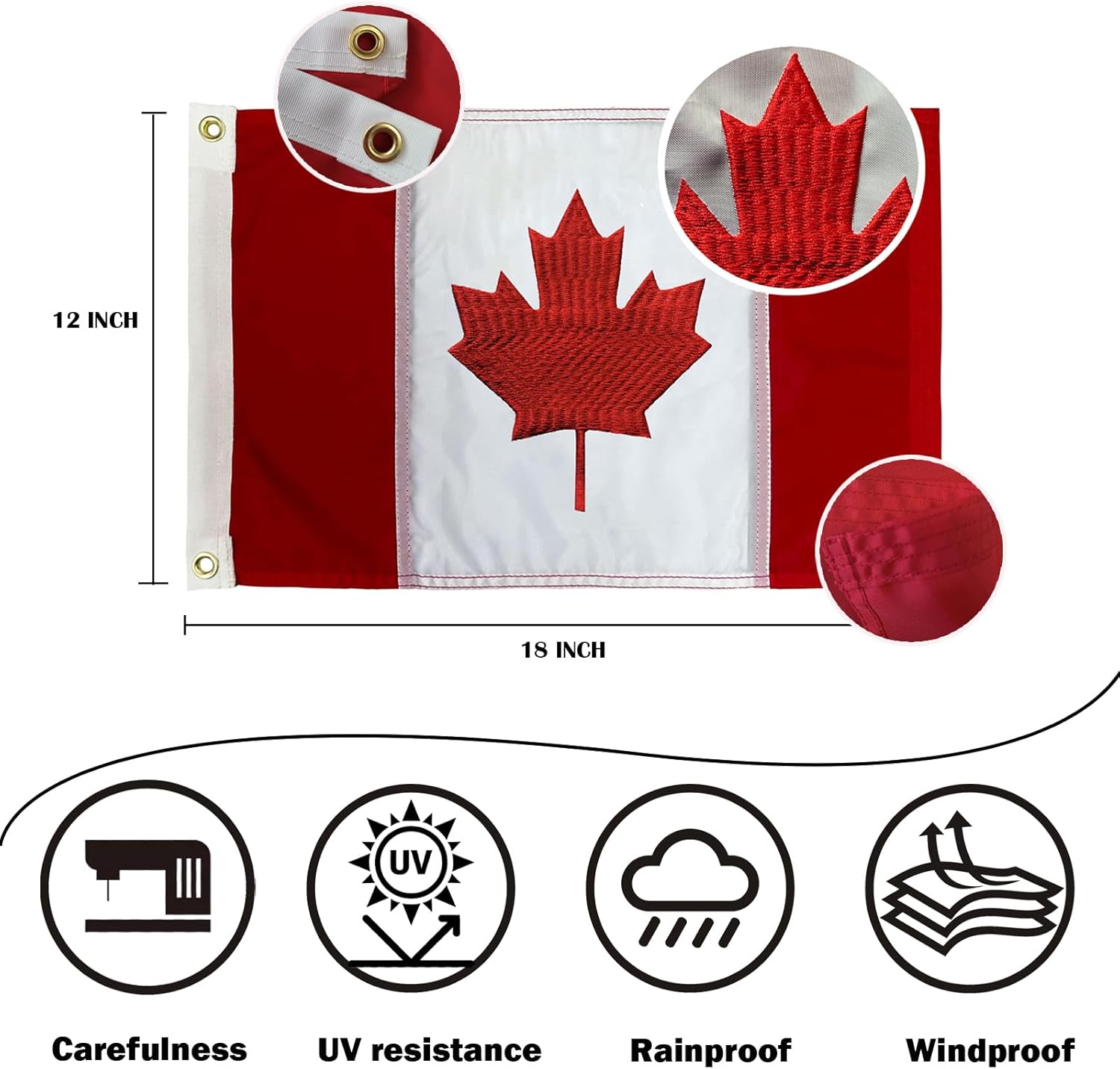 Canadian Boat Flag 12x18 Inches Heavy Duty Embroidered Small Canadian Flag Outdoor Double Sided Canada Maple Leaf Flags with Sewn Stripes 2 Brass Grommets - Image 2
