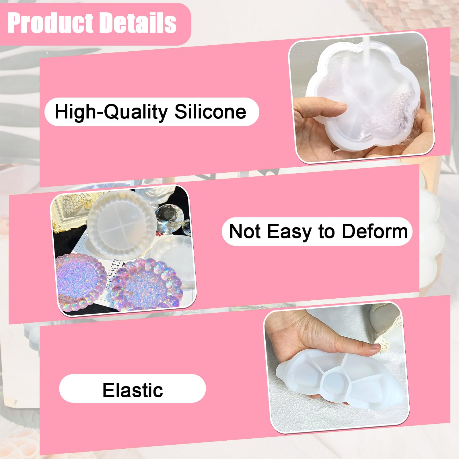 3Pcs Bubble Coaster Mould Set, Bubble Tray Epoxy Resin Casting Mould, DIY Oval Flower Plate Mold - Image 3