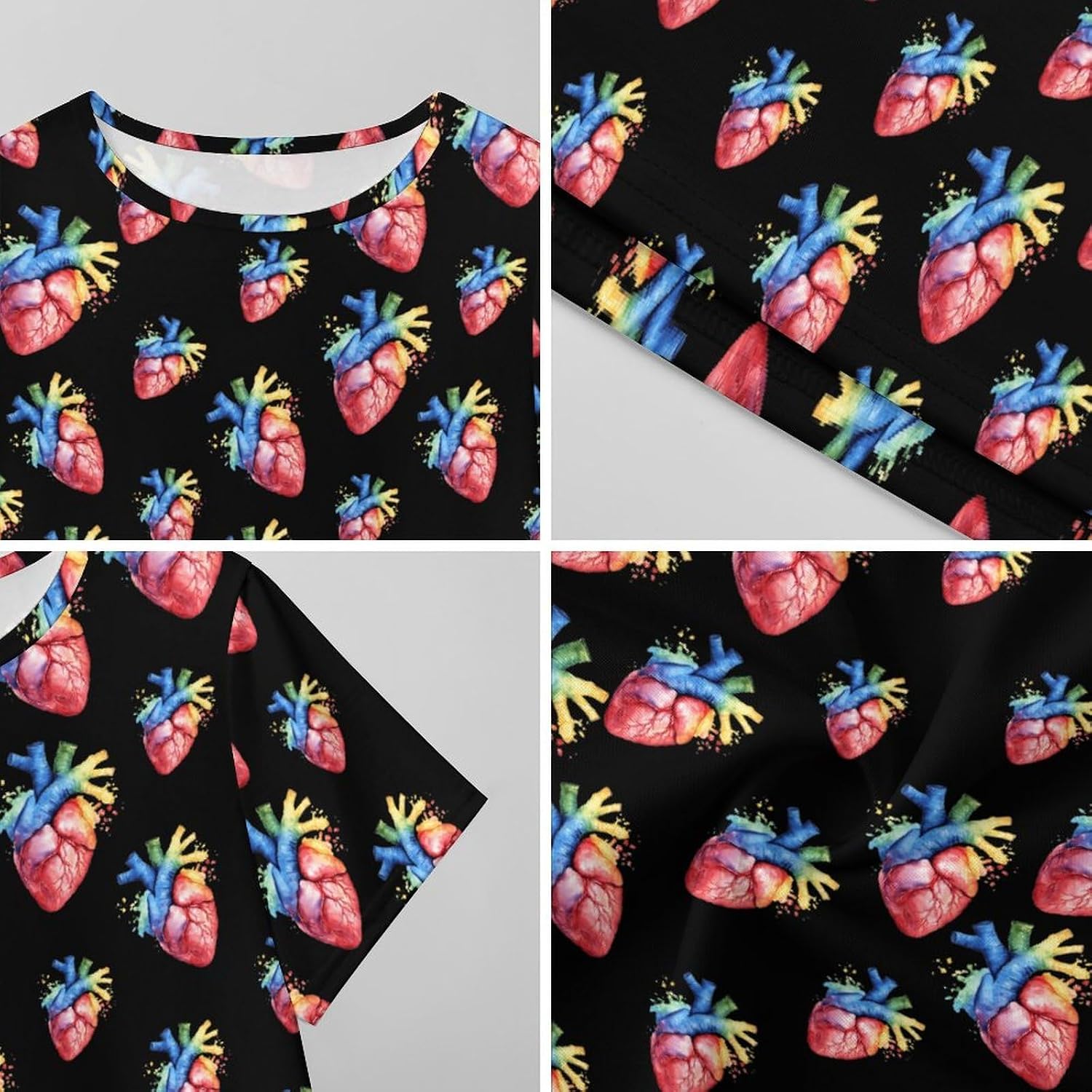 Heart Anatomy Colorful Nightgowns for Women Short Sleeve Sleep Dress Casual Sleepshirt Night Gowns Pajamas