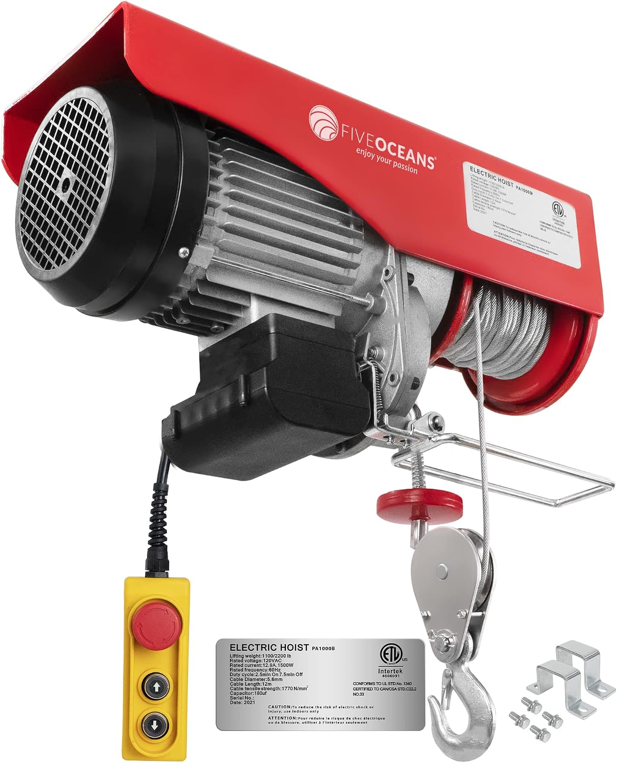 Black Friday Clearance Five Oceans 2200 LB Electric Overhead Hoist Lift Crane Ceiling Garage Pulley Winch with Zinc-Plated Steel Wire and Remote Control, FO-3820-1 Get Discount 70% Price Five Oceans 2200 LB Electric Overhead Hoist Lift Crane Ceiling Garage Pulley Winch with Zinc-Plated Steel Wire and Remote Control, FO-3820-1