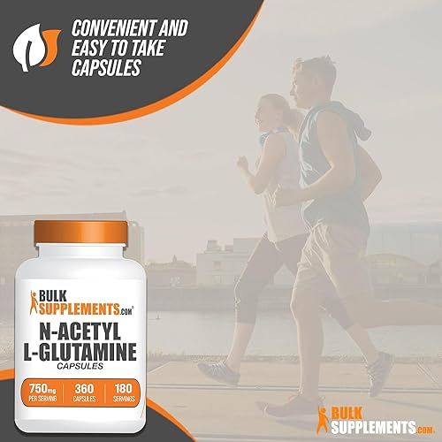 Miniatura 6 de BULKSUPPLEMENTS.COM Cápsulas de N-acetil L-glutamina - Suplemento de glutamina, L Cápsulas de glutamina - Salud intestinal y recuperación, glutamina