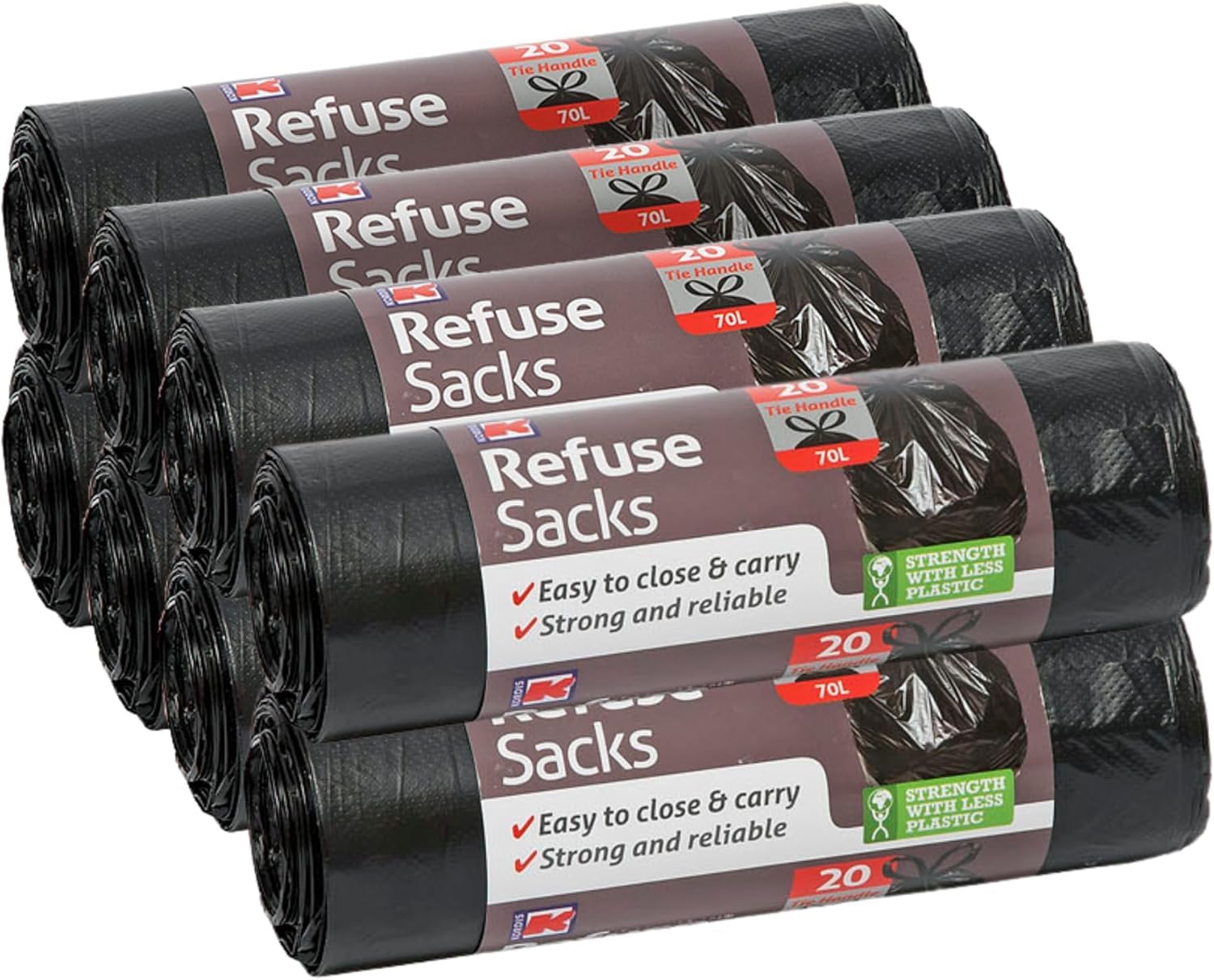 Kordis Müllbeutel 70l - 8 Rollen X 20 Säcke. Schwarze Müllsäcke Mit Griff, Für Groß Garbage Mülleimer & Restmüll. 160 Stark, Reißfeste Müllsäcke, Schwerlast Abfallbeutel- 73.5 x 105cm